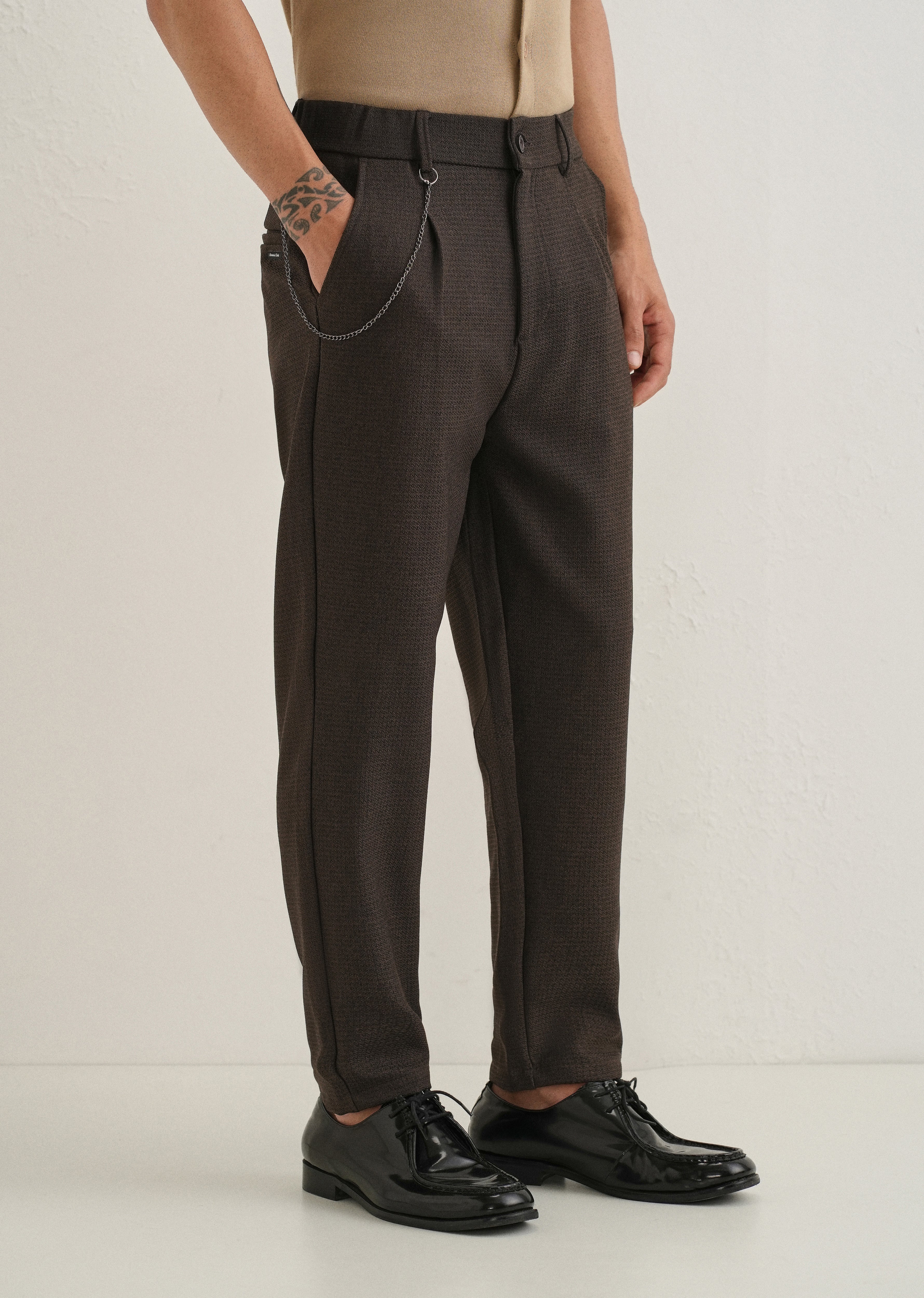 Brown Textured Korean Pant