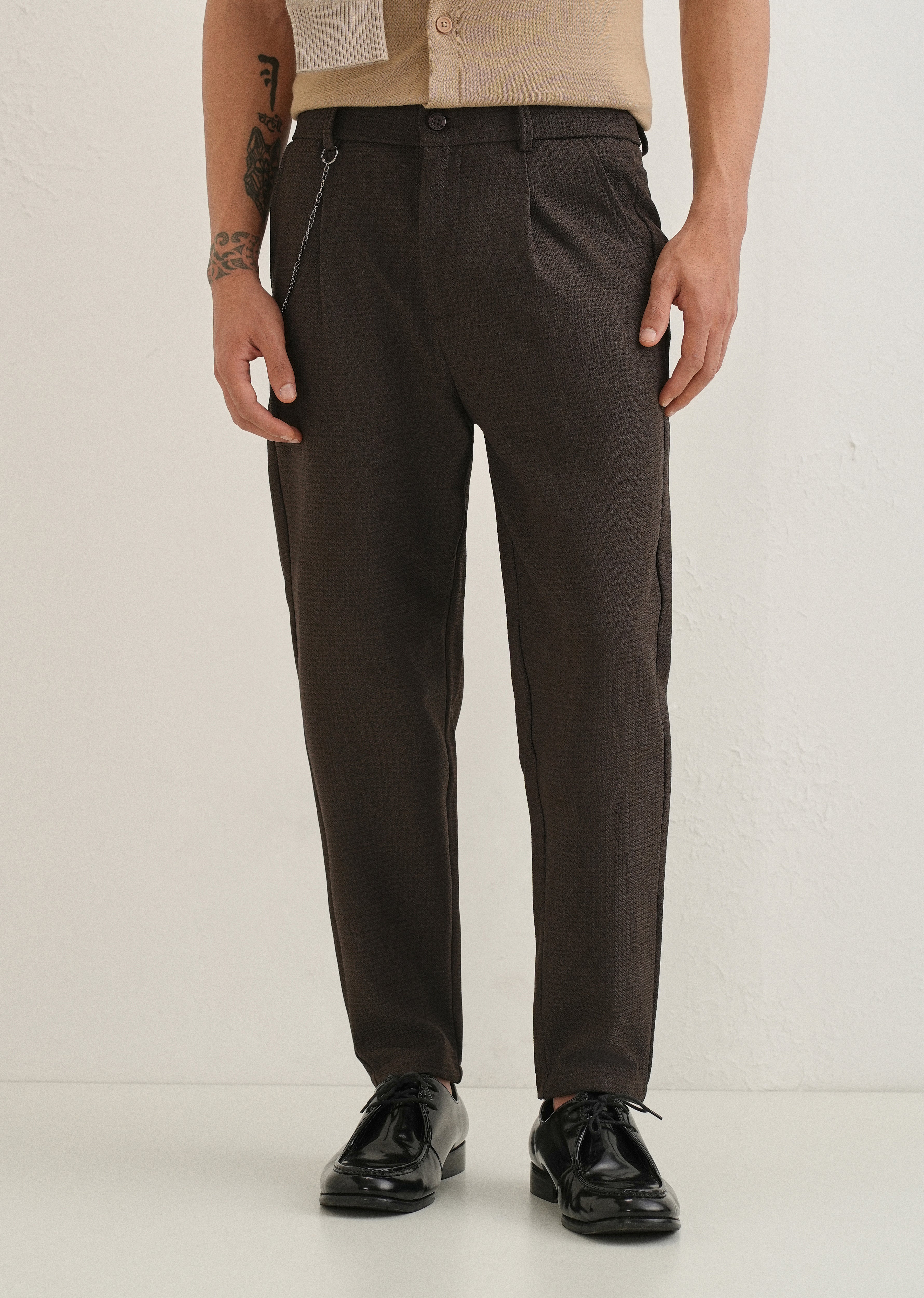 Brown Textured Korean Pant
