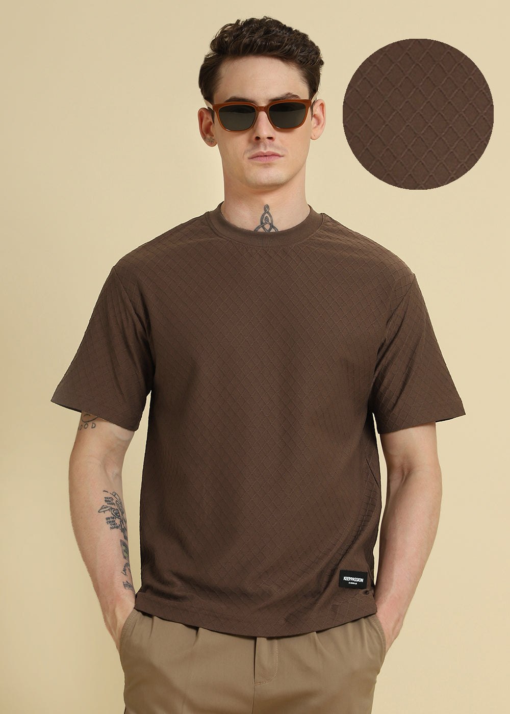 Brown Textured Regular T-shirt