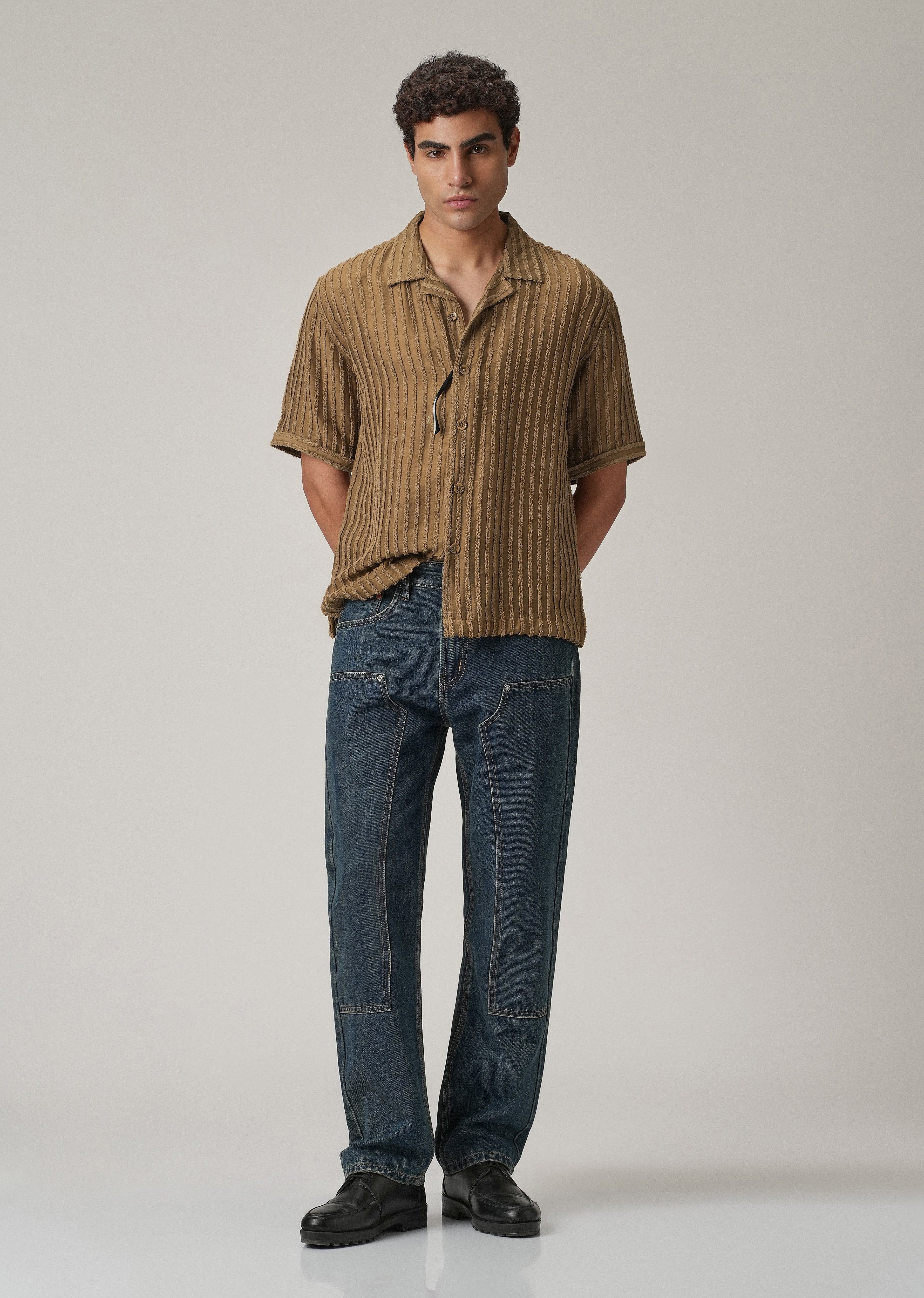 Brown Clip Jacquard Stripe Shirt