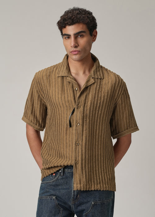 Brown Clip Jacquard Stripe Shirt