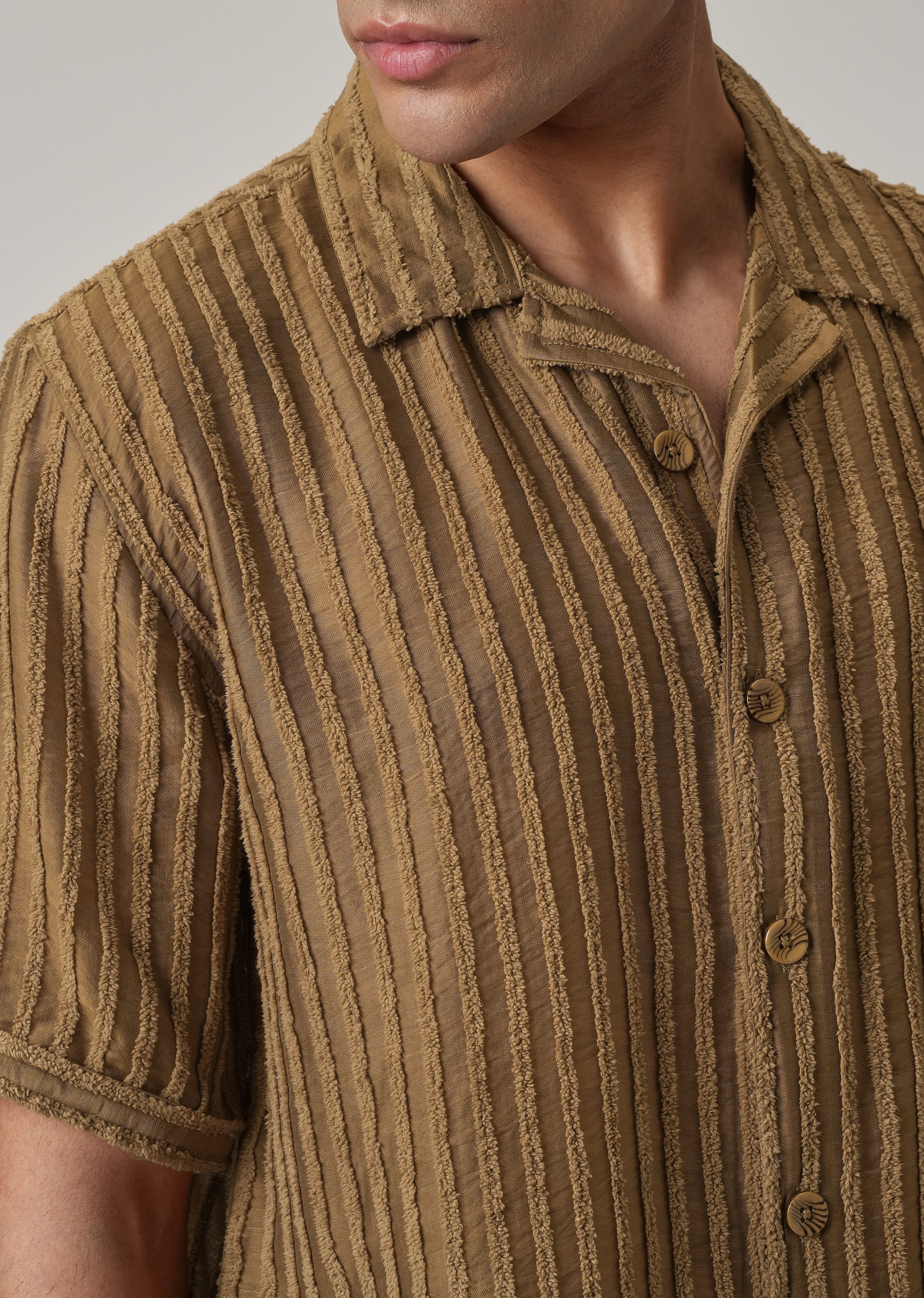 Brown Clip Jacquard Stripe Shirt