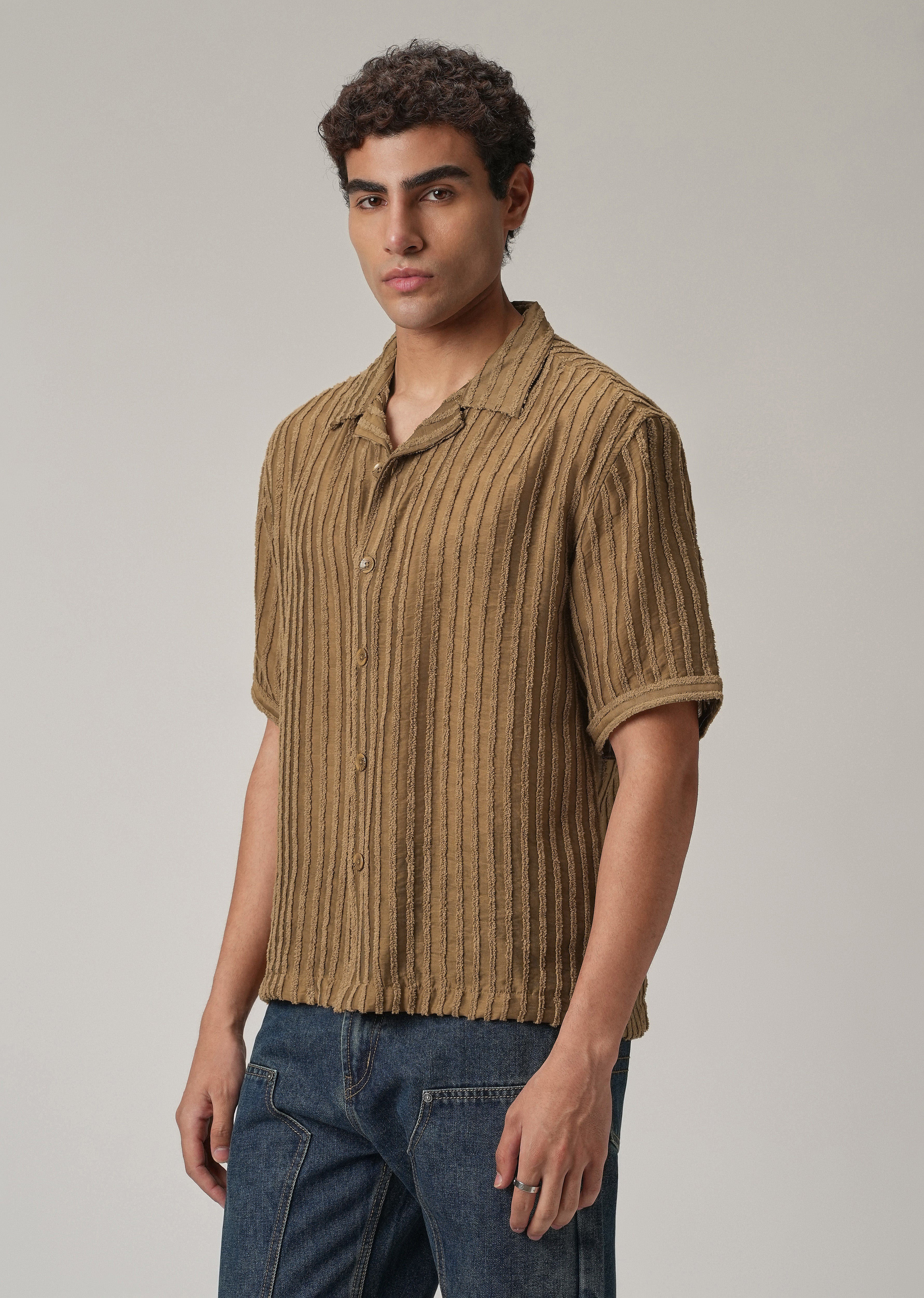 Brown Clip Jacquard Stripe Shirt