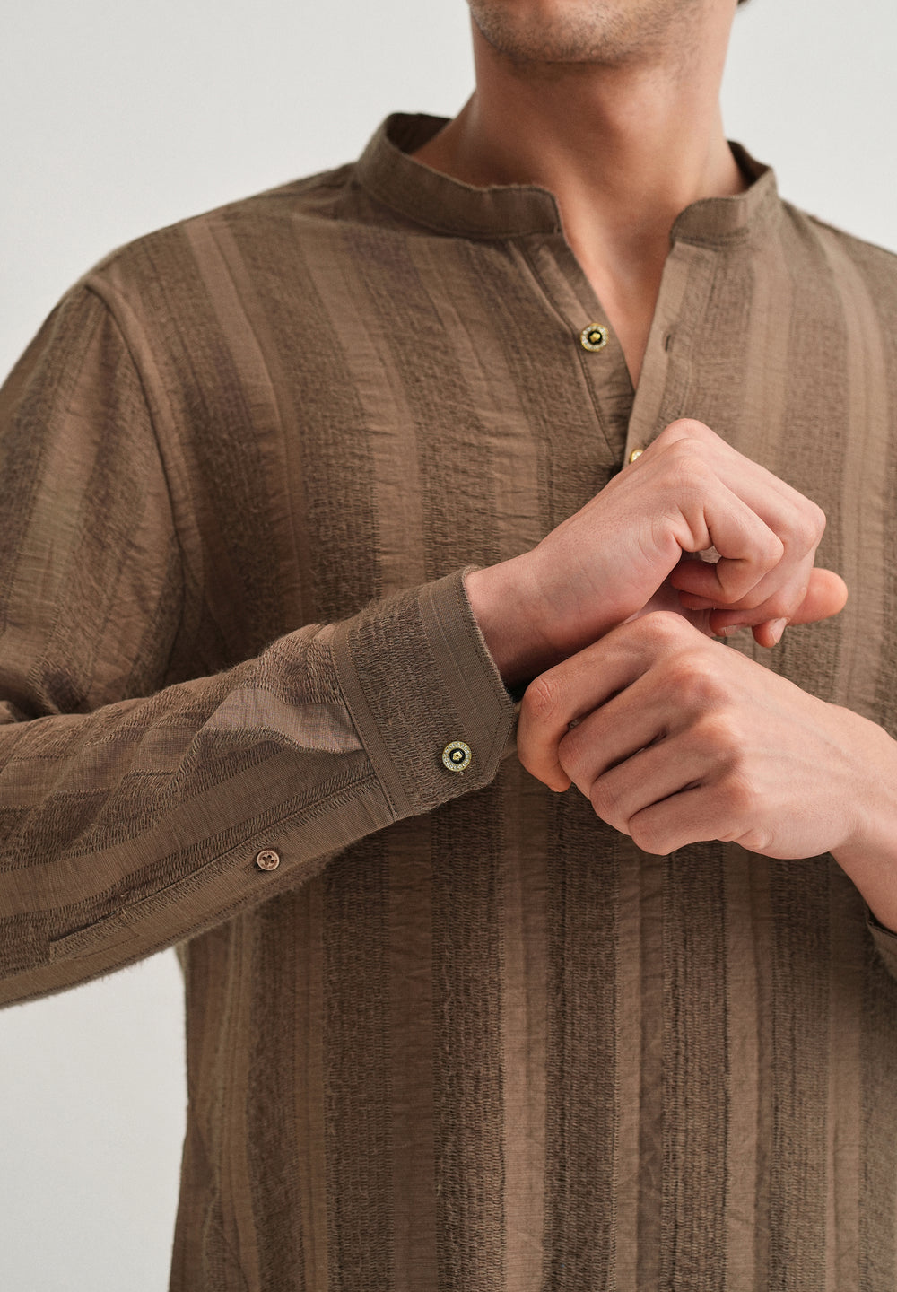 Brown Textured Vertical Stripe Kurta