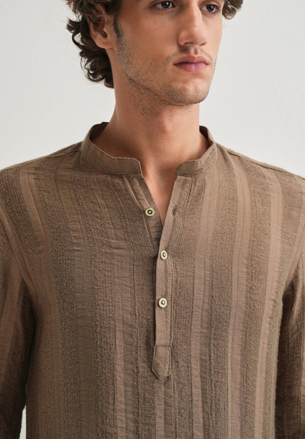 Brown Textured Vertical Stripe Kurta
