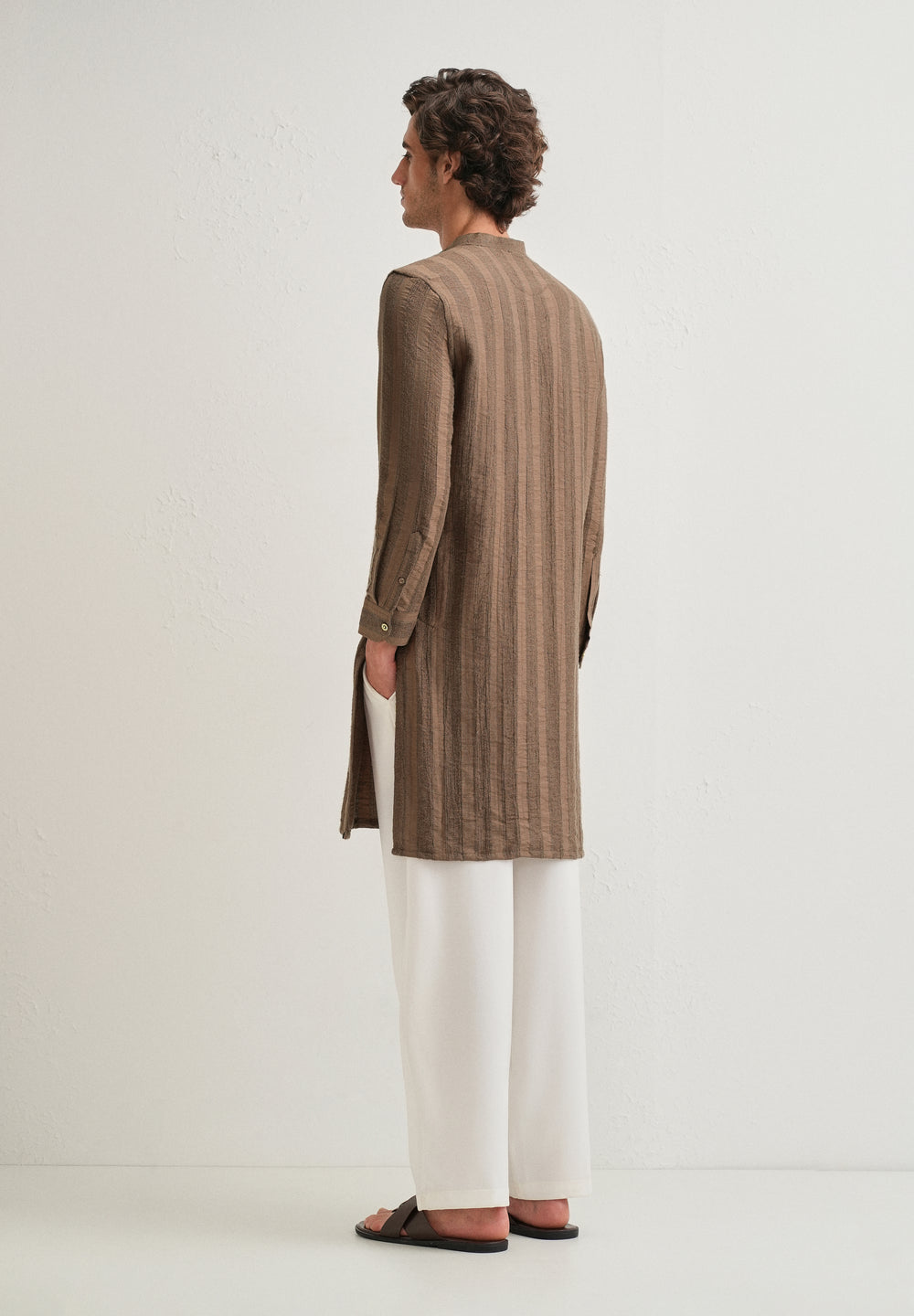 Brown Textured Vertical Stripe Kurta