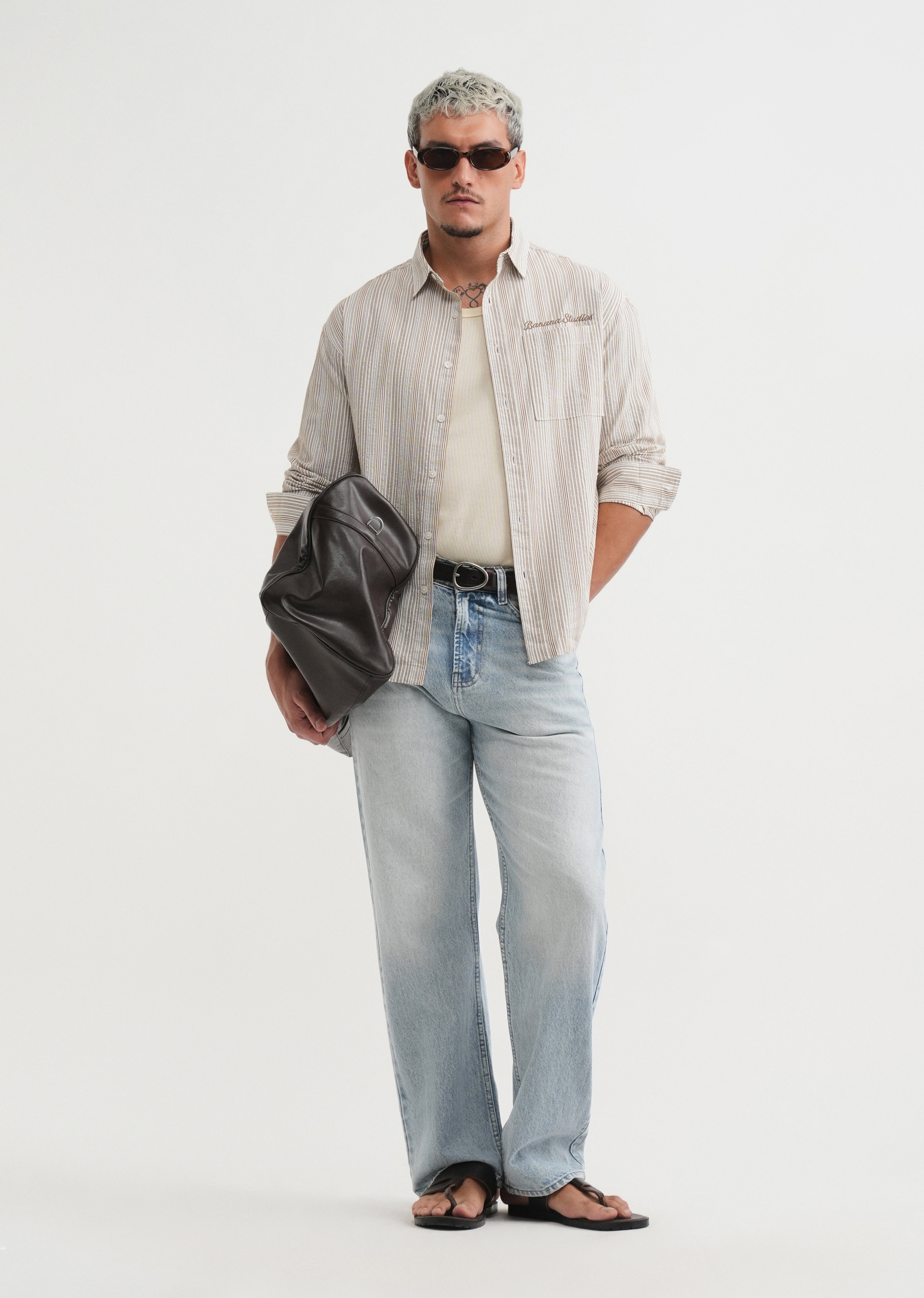 Brown Textured Vertical Stripe Shirt