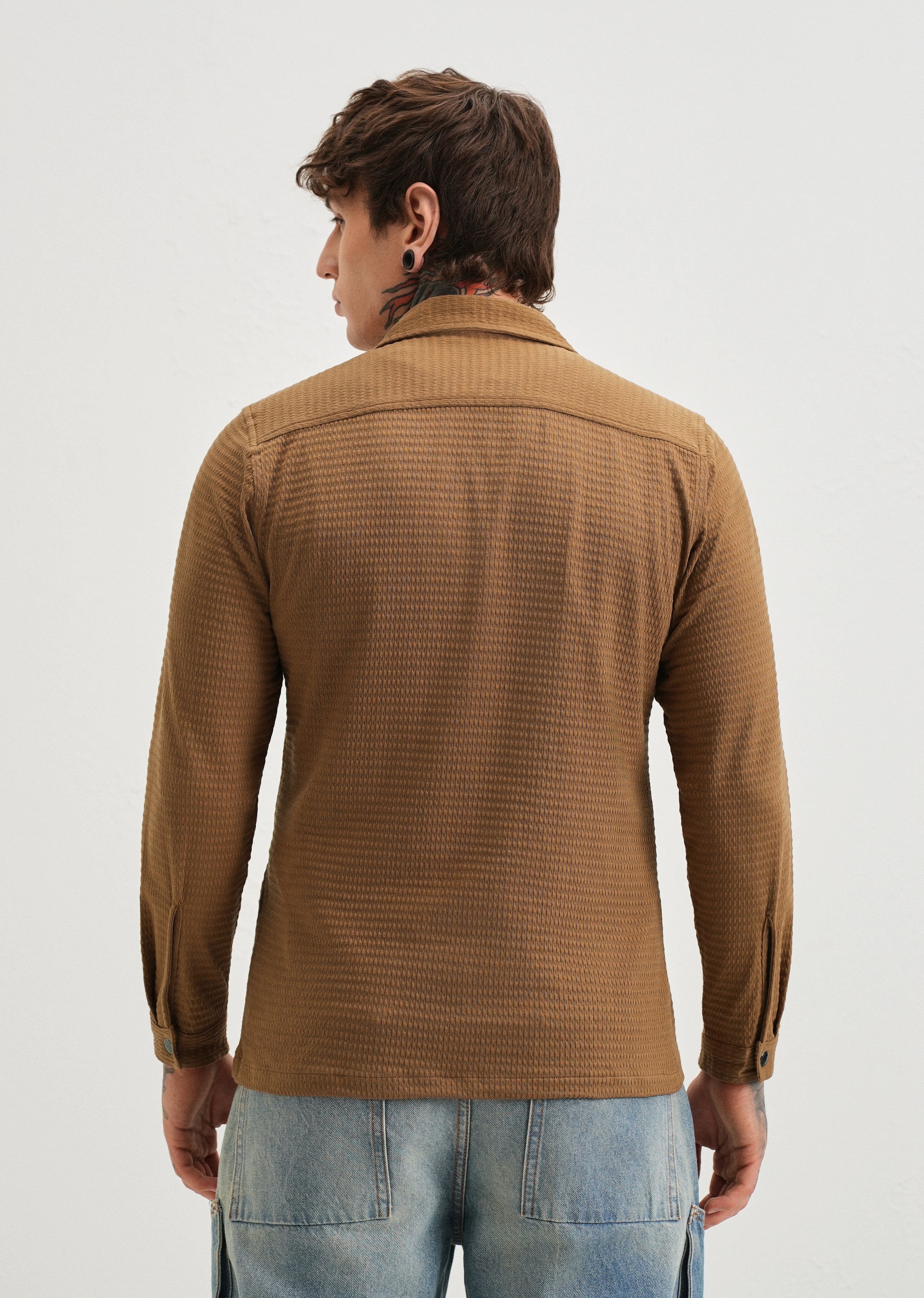 Brown Zipper Polo Knit T-shirt