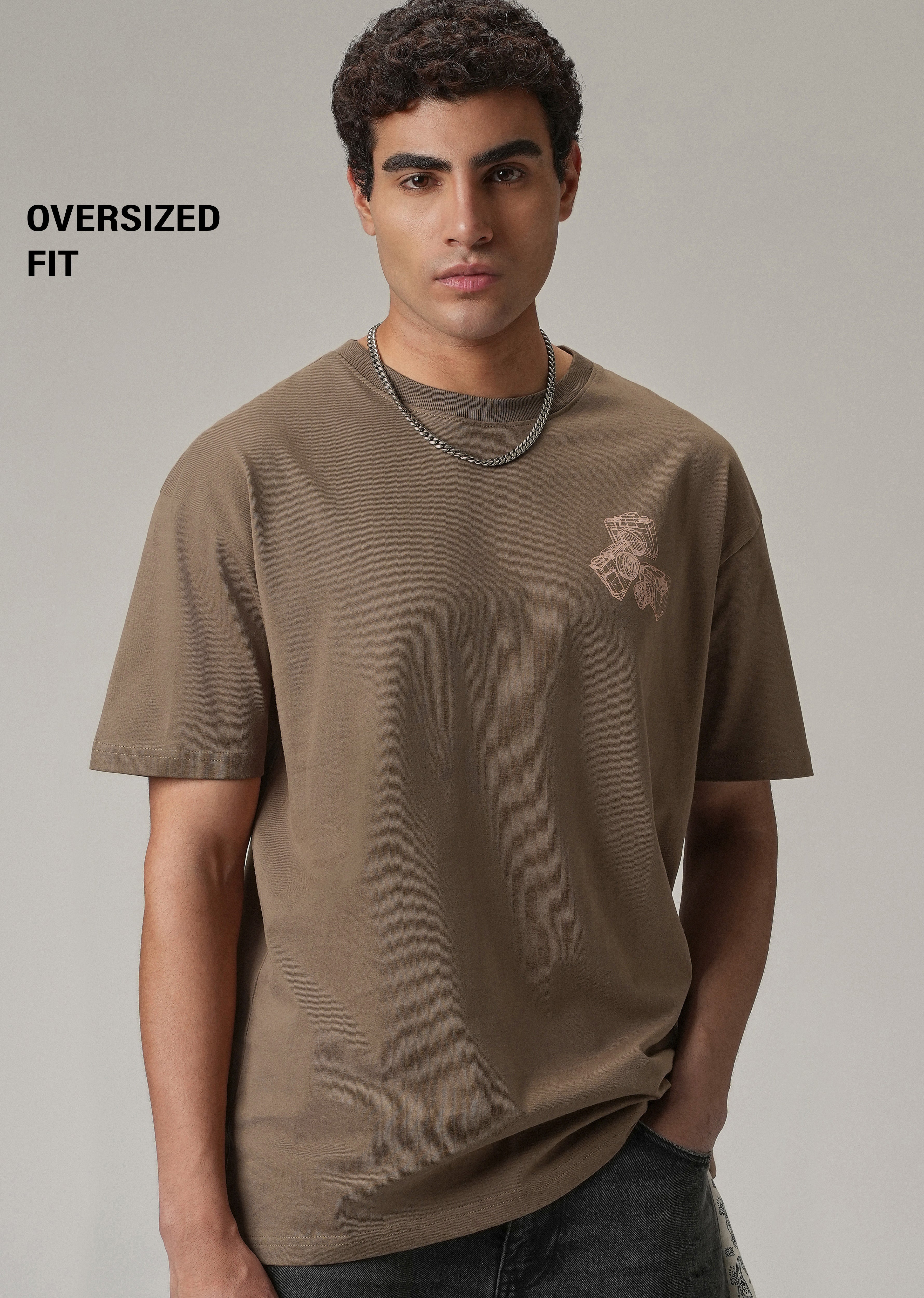 Brown Back Printed Oversized T-Shirt
