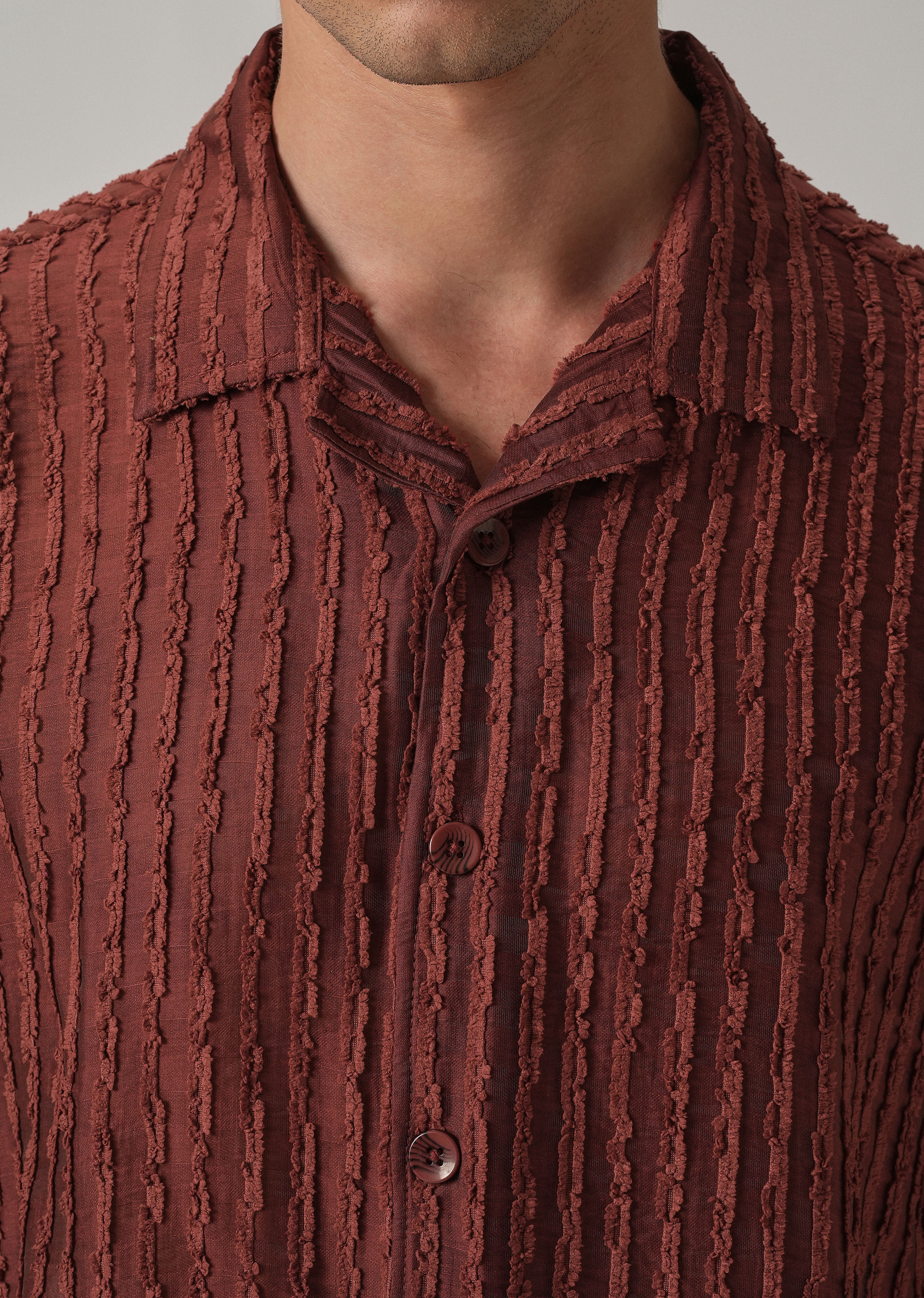 Maroon Brown Clip Jacquard Stripe Shirt