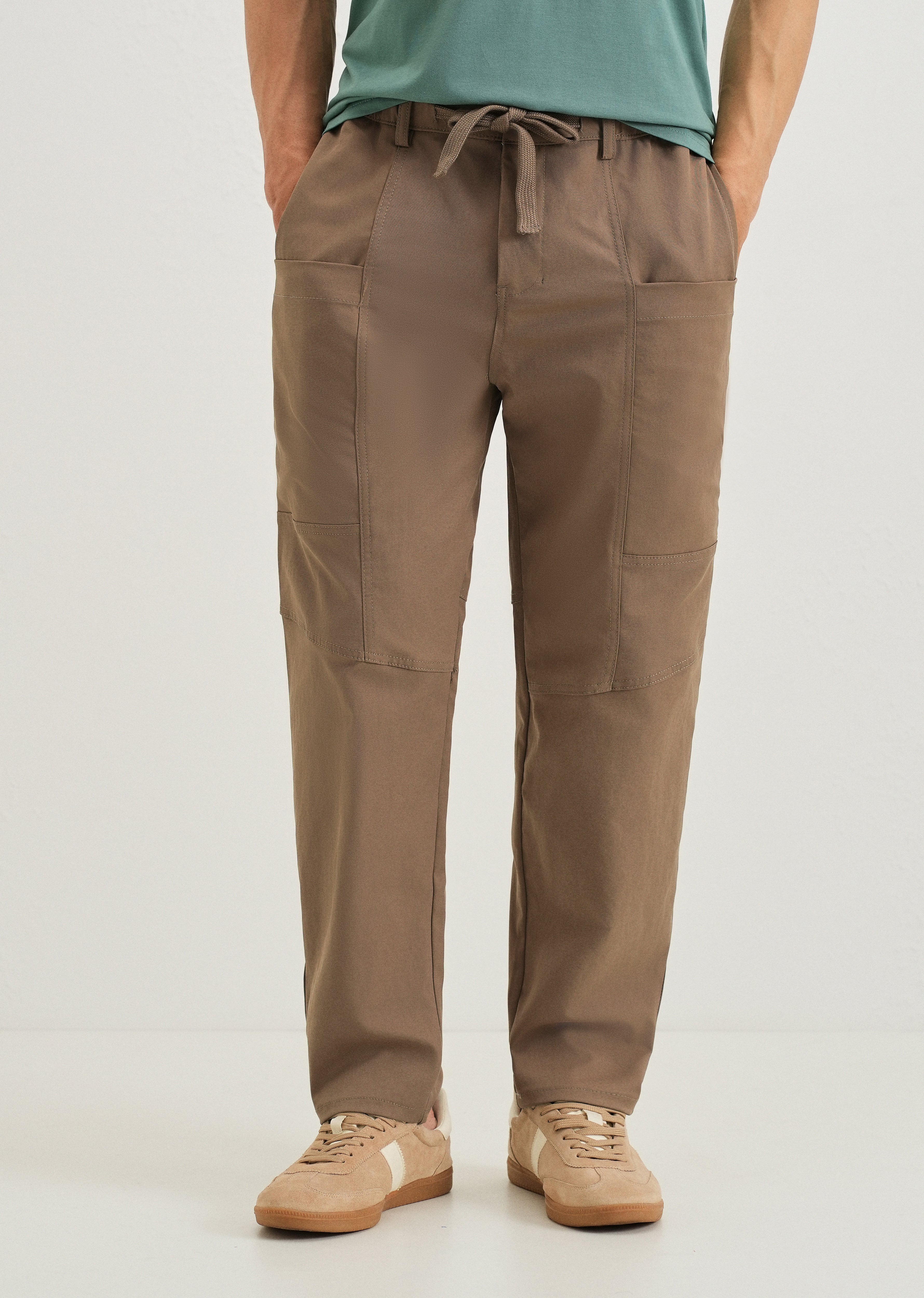 Brown Drawstring Panel Cargo Pant