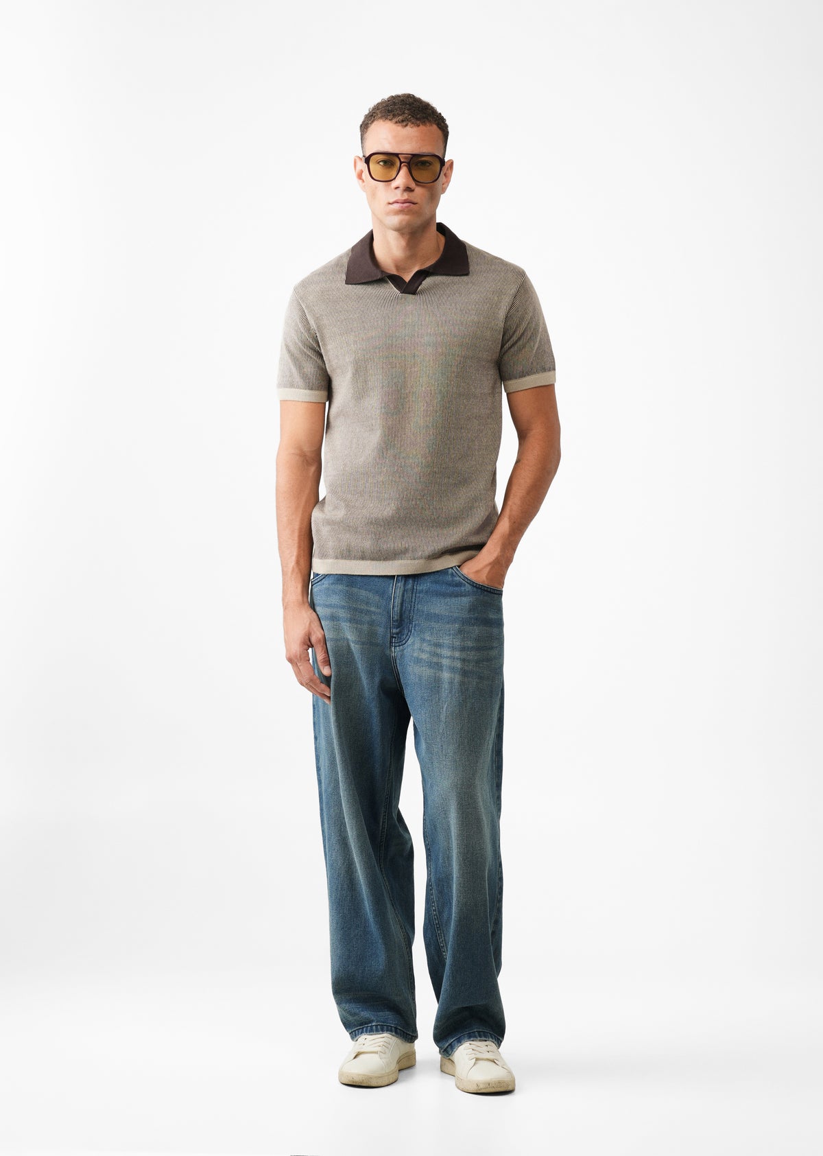 Brown Knitted Polo T-Shirt
