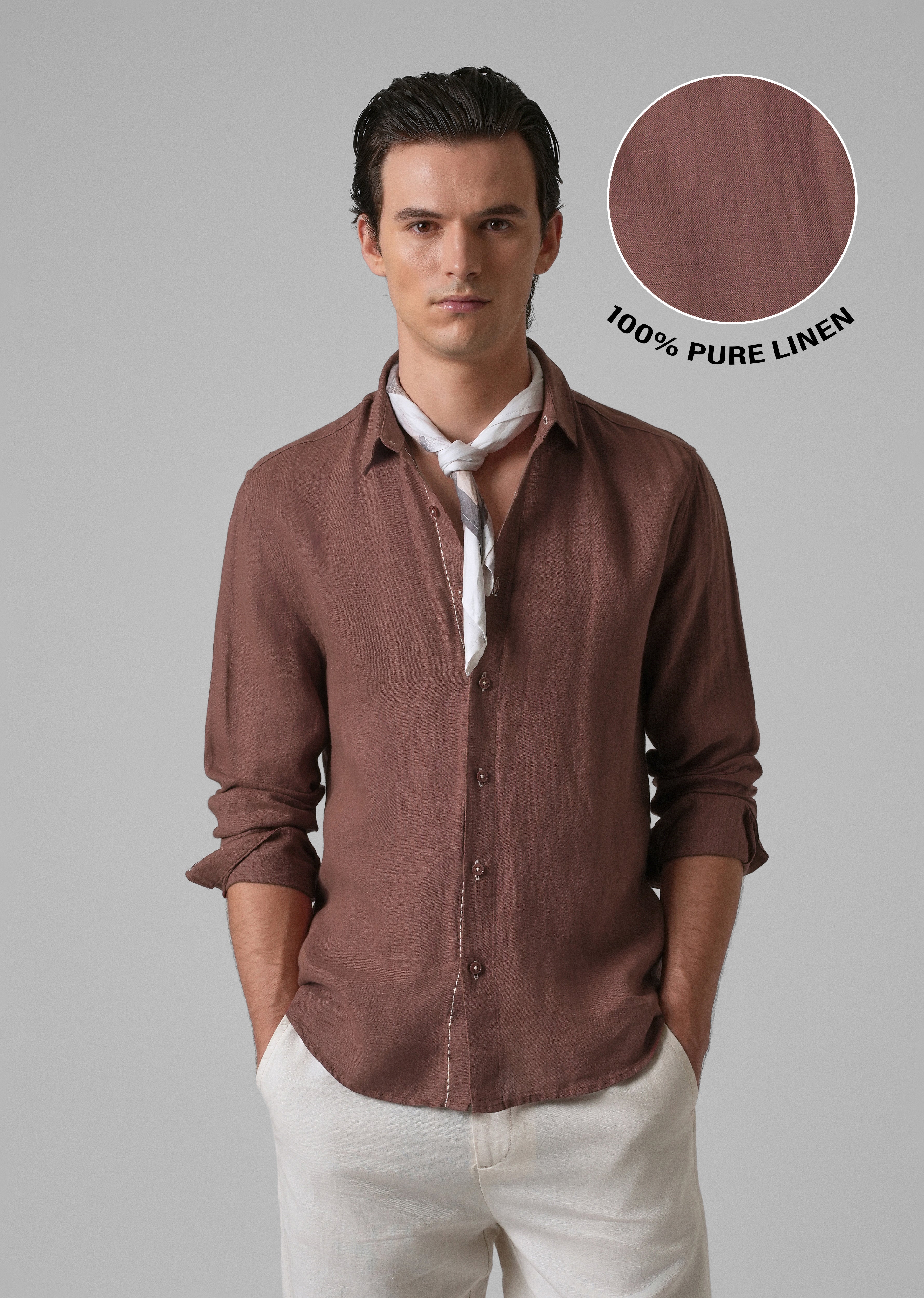 Brown Pure Linen Shirt