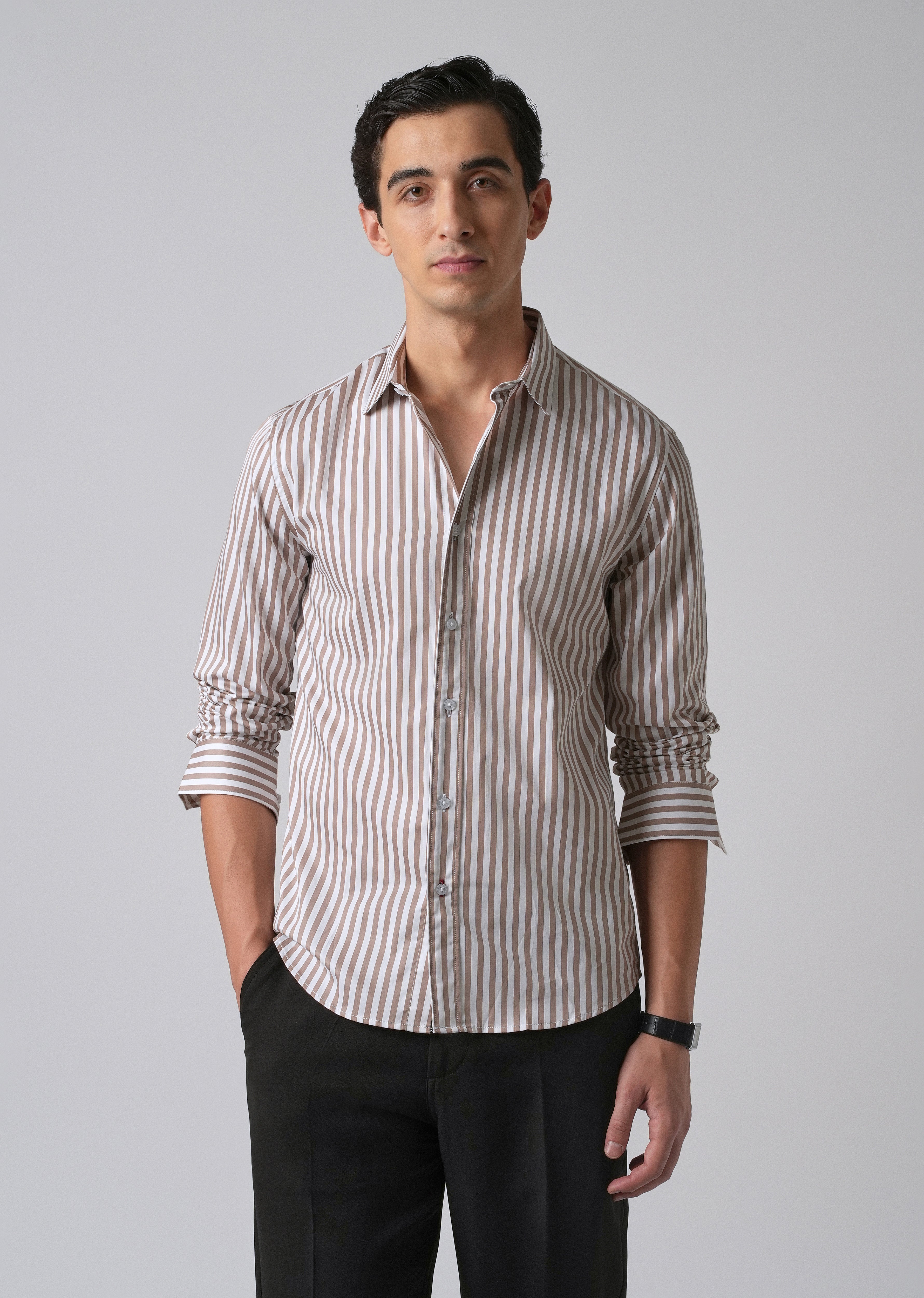 Brown Satin Pin Stripe Shirt