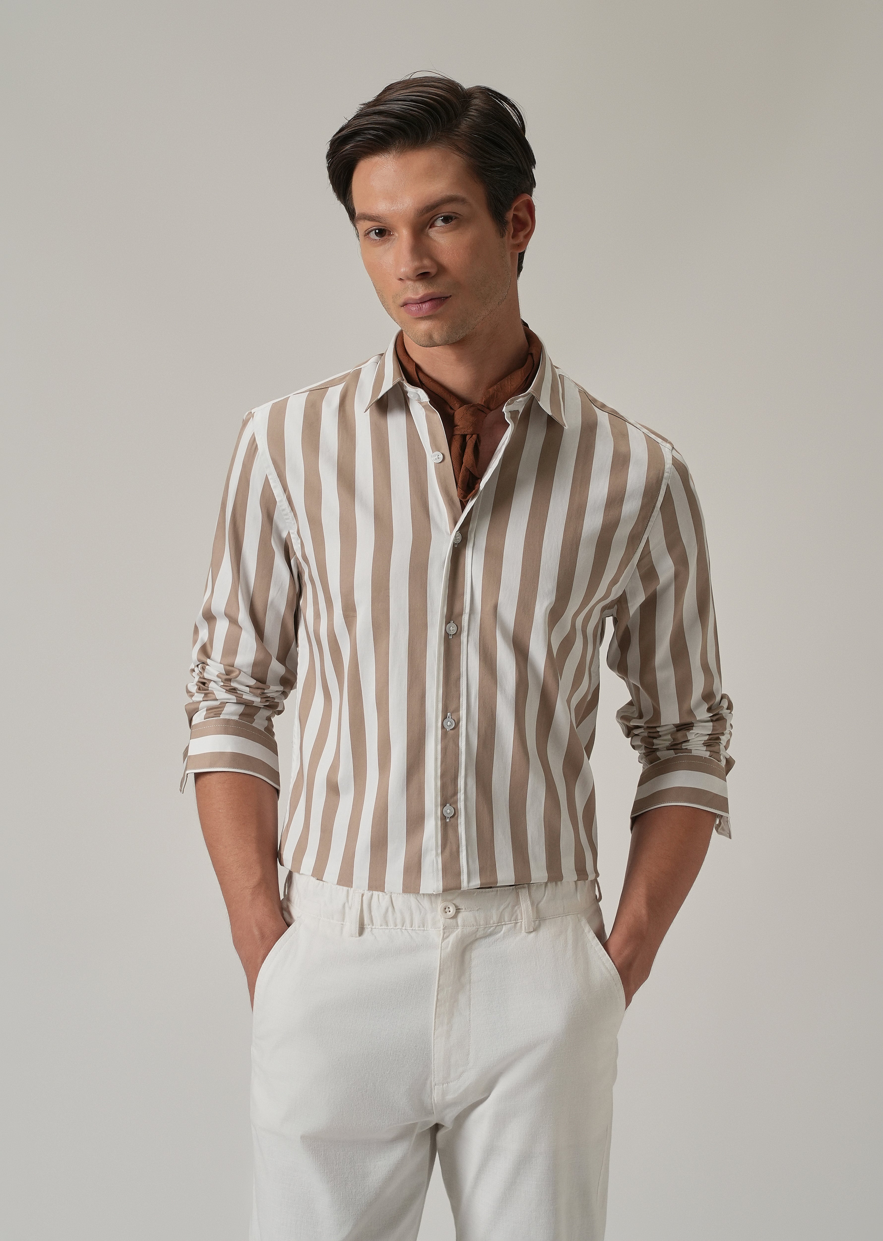 Brown Satin Striped Shirt
