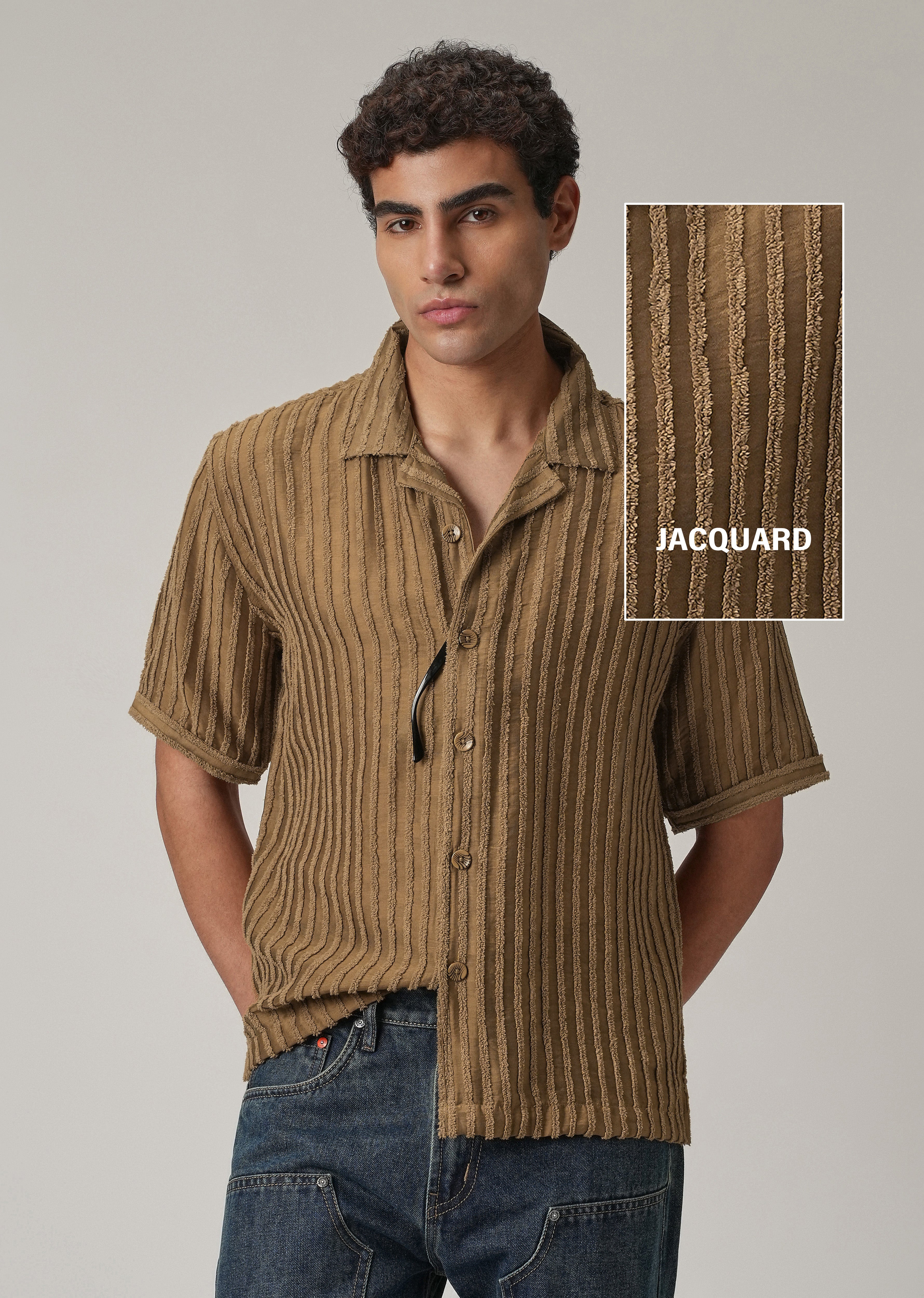 Brown Clip Jacquard Stripe Shirt