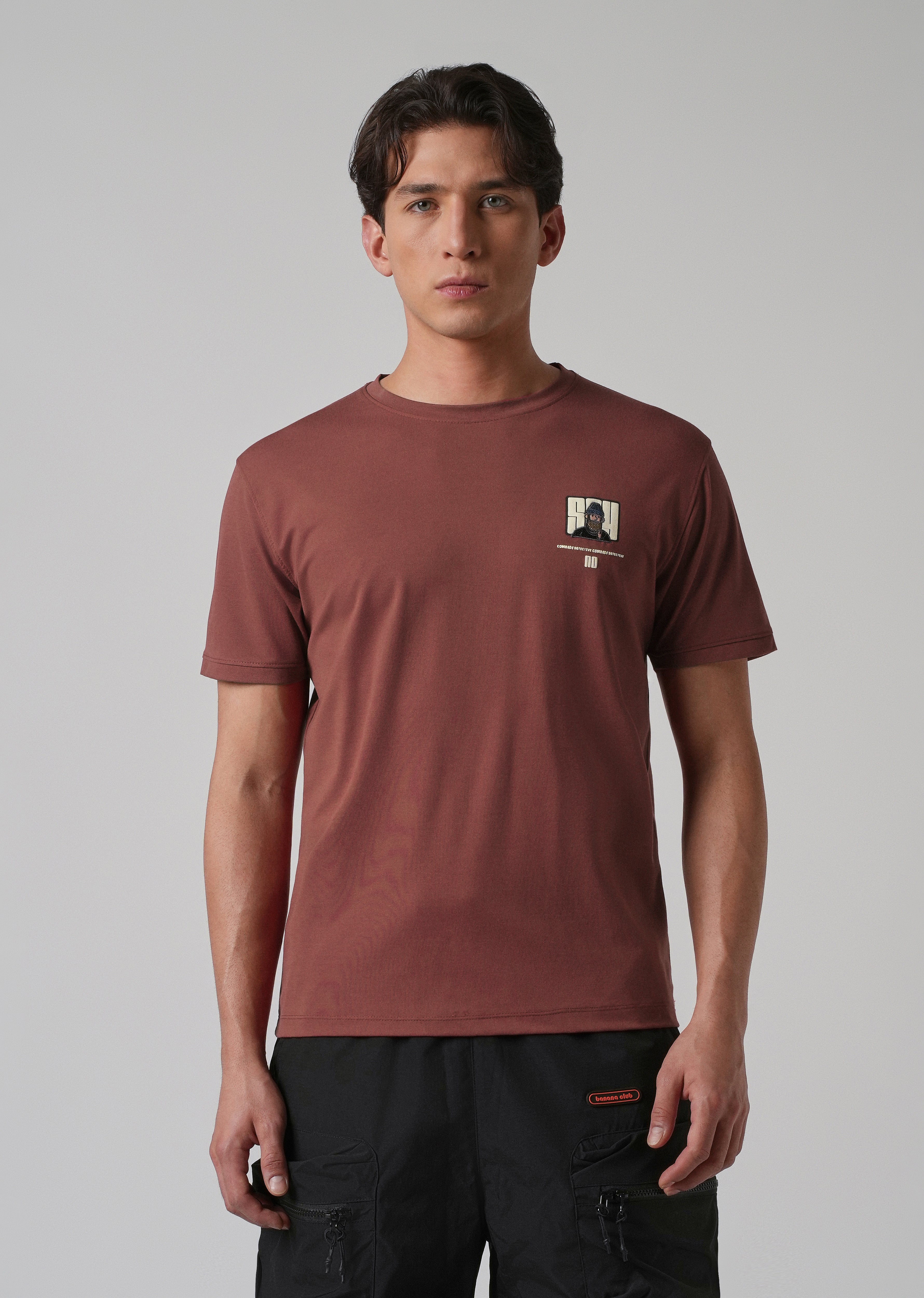 Brunt Brown Printed Slim Fit T-shirt