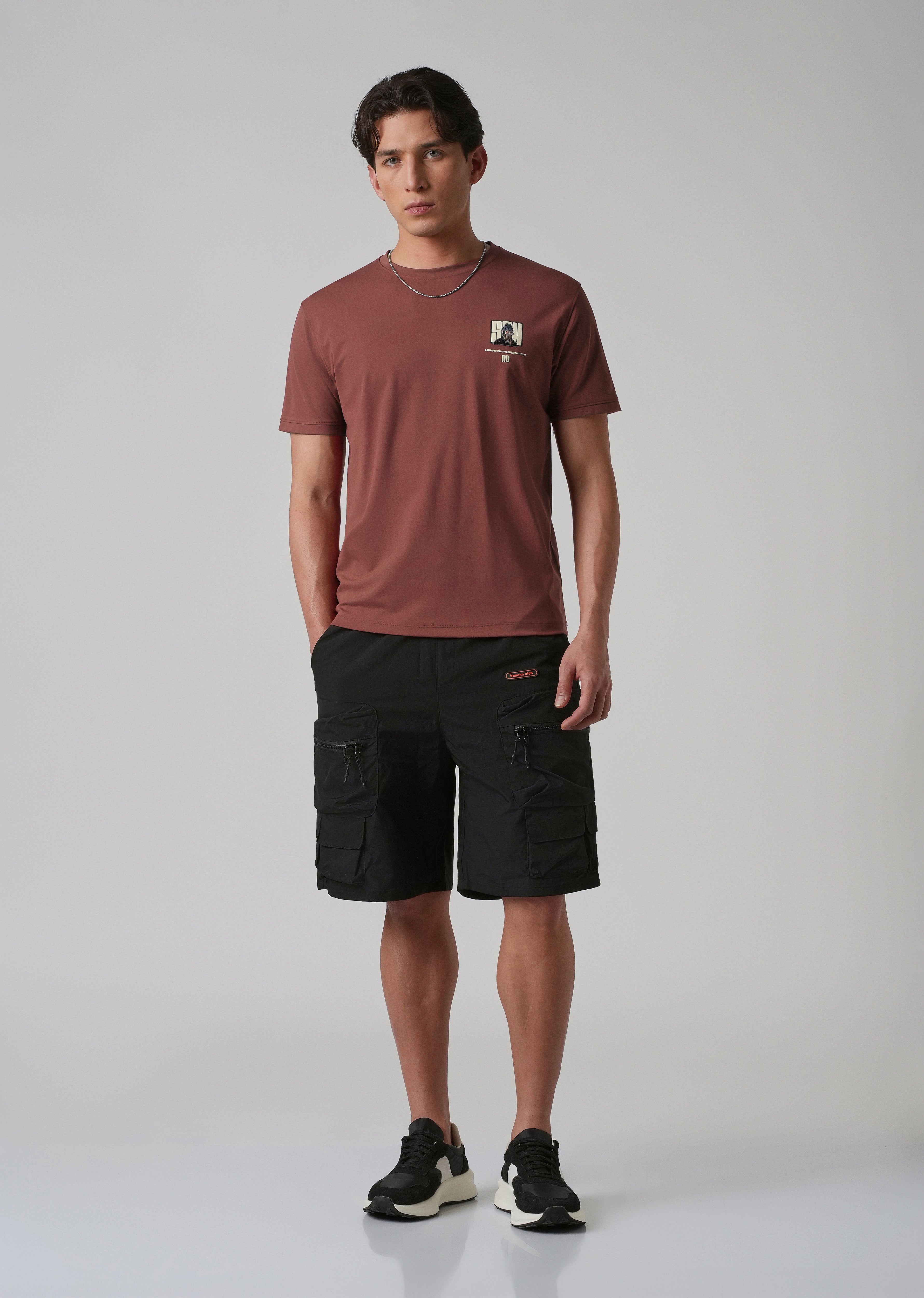Brunt Brown Printed Slim Fit T-shirt