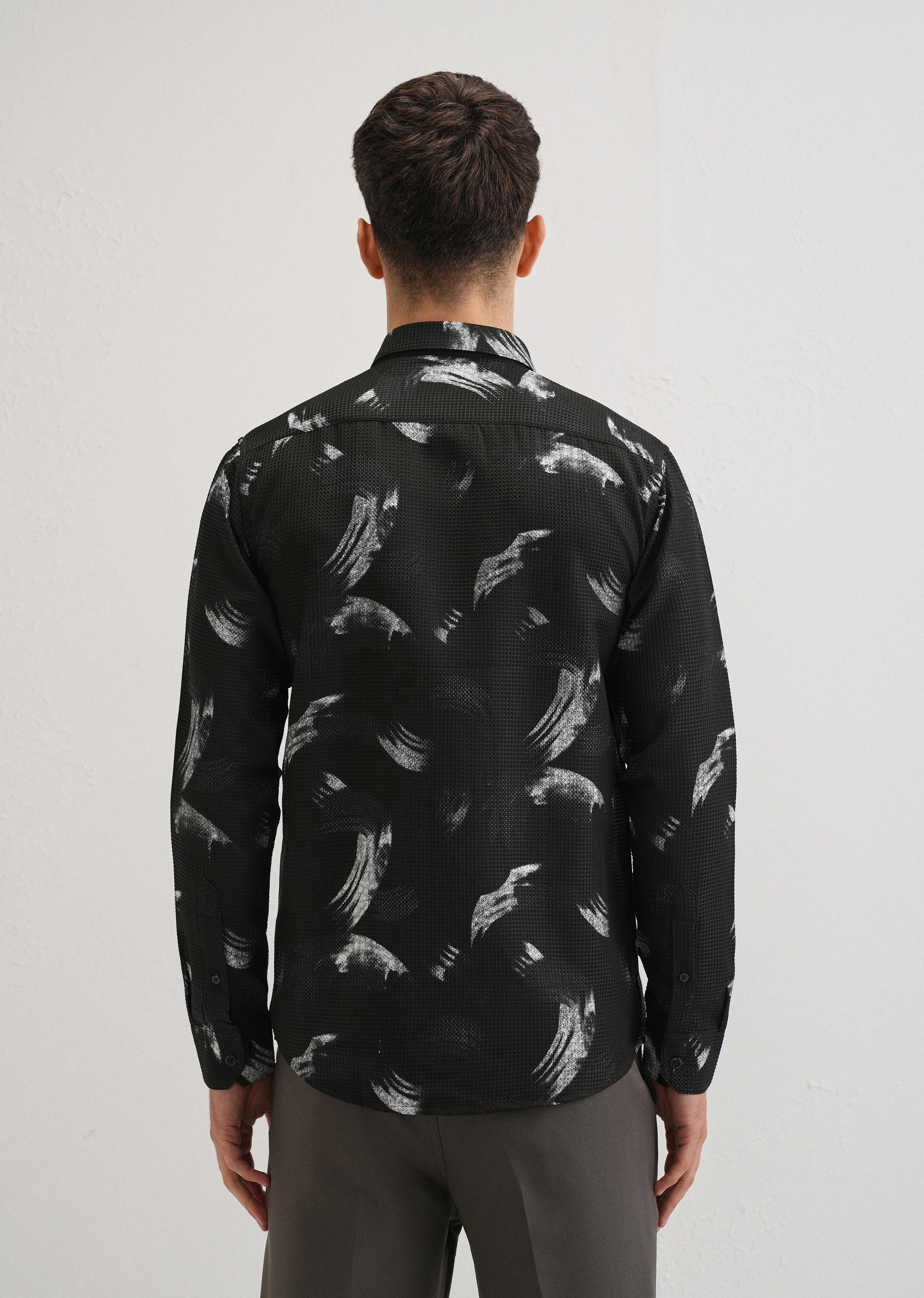 Brush Stroke Waffle Dobby Black Shirt