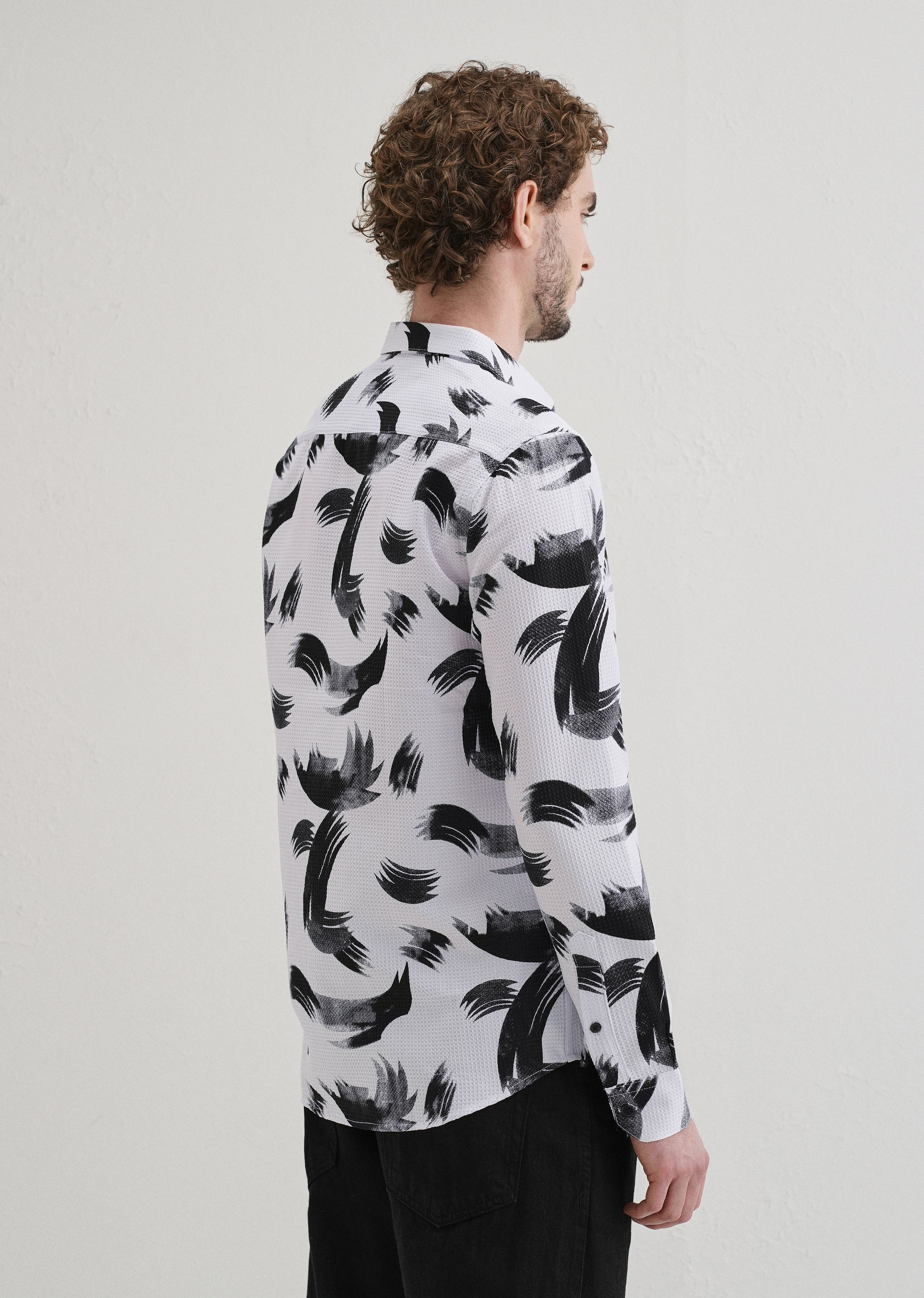 Brush Stroke Waffle Dobby White Shirt