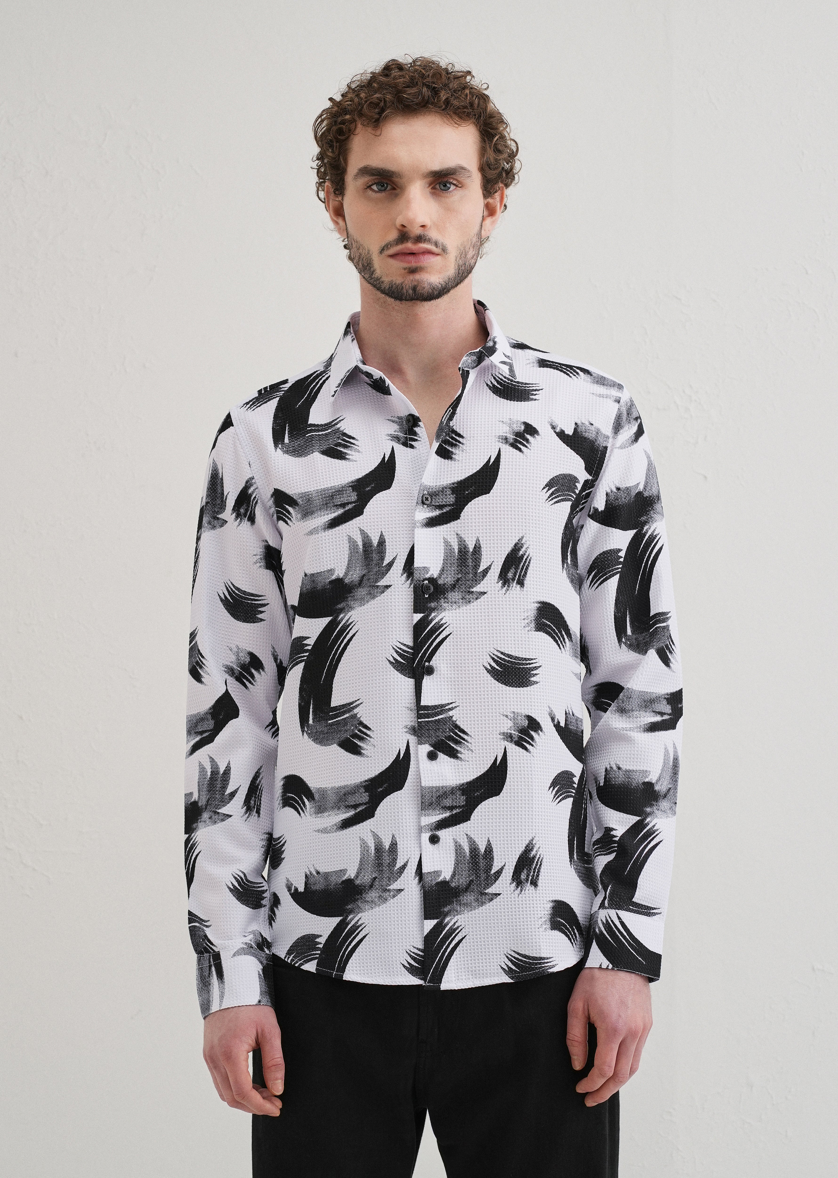 Brush Stroke Waffle Dobby White Shirt