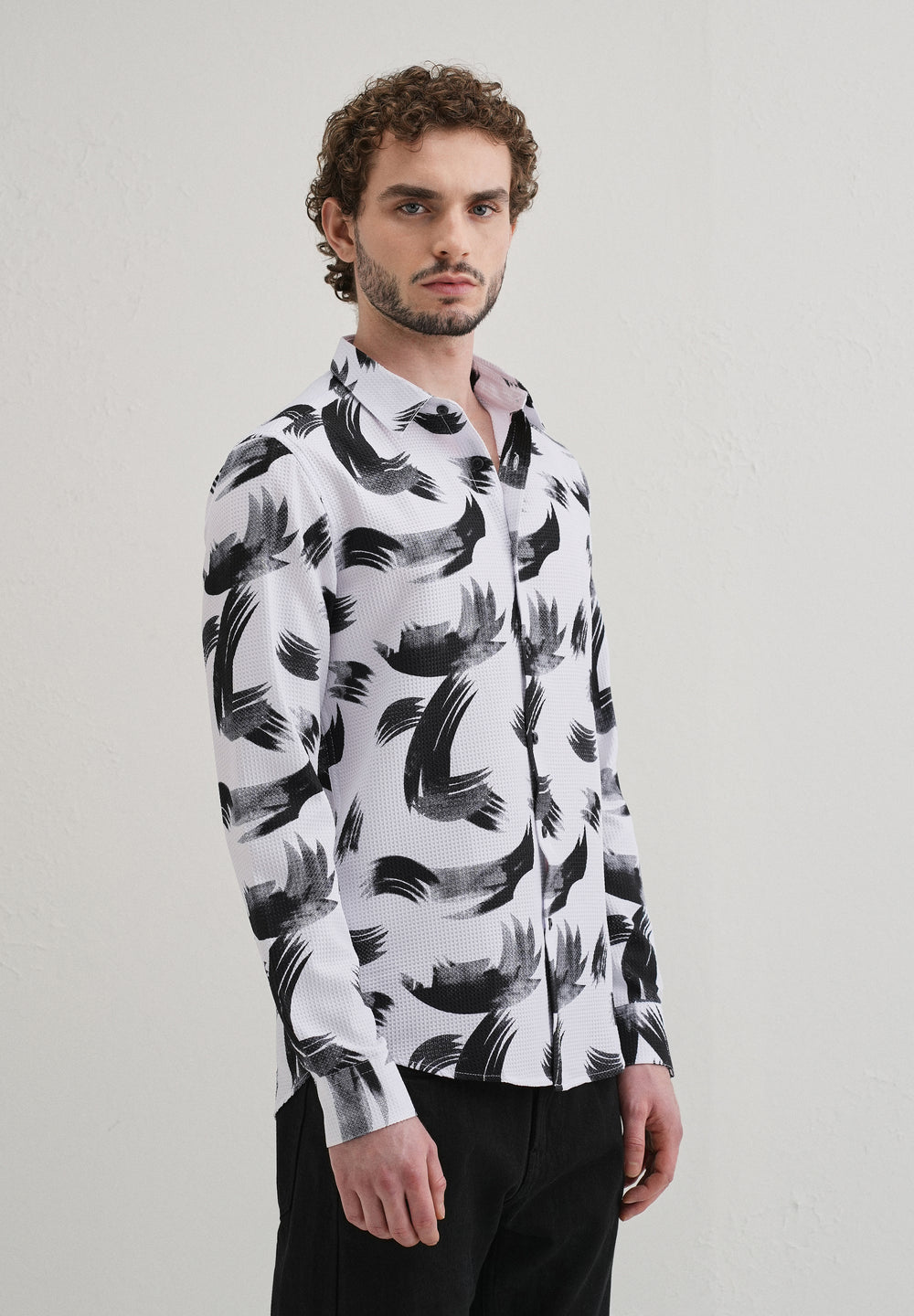 Brush Stroke Waffle Dobby White Shirt