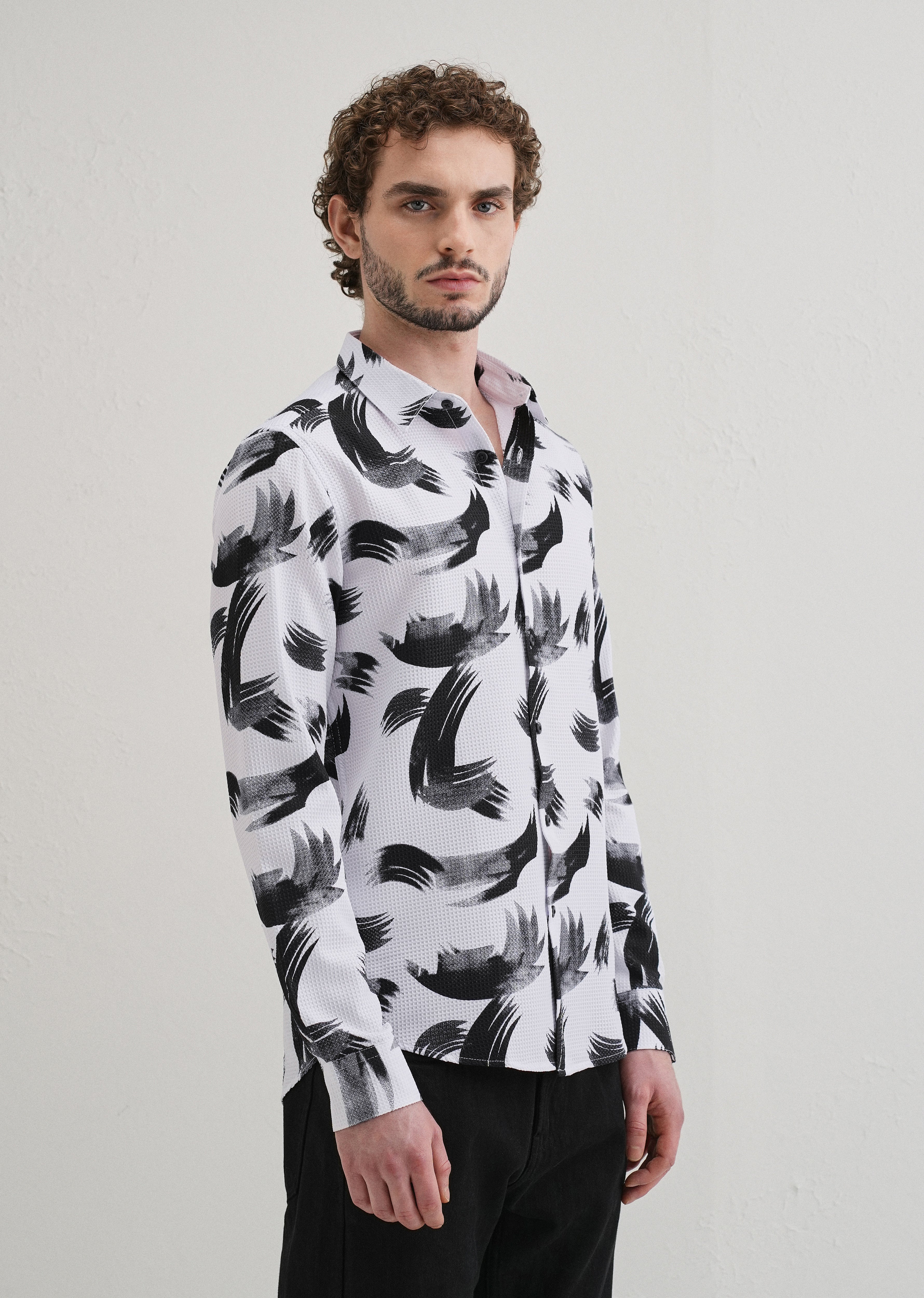 Brush Stroke Waffle Dobby White Shirt