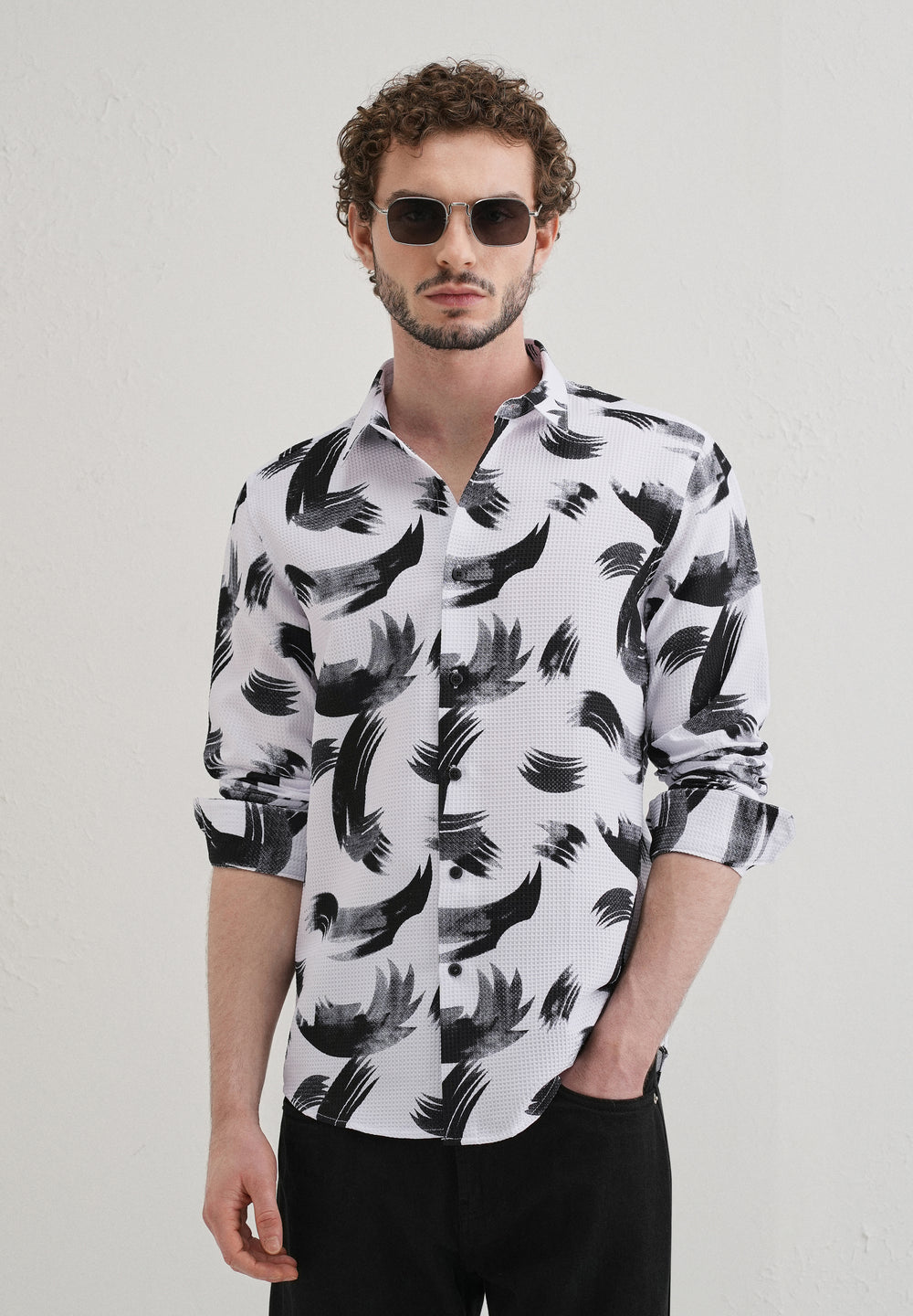 Brush Stroke Waffle Dobby White Shirt