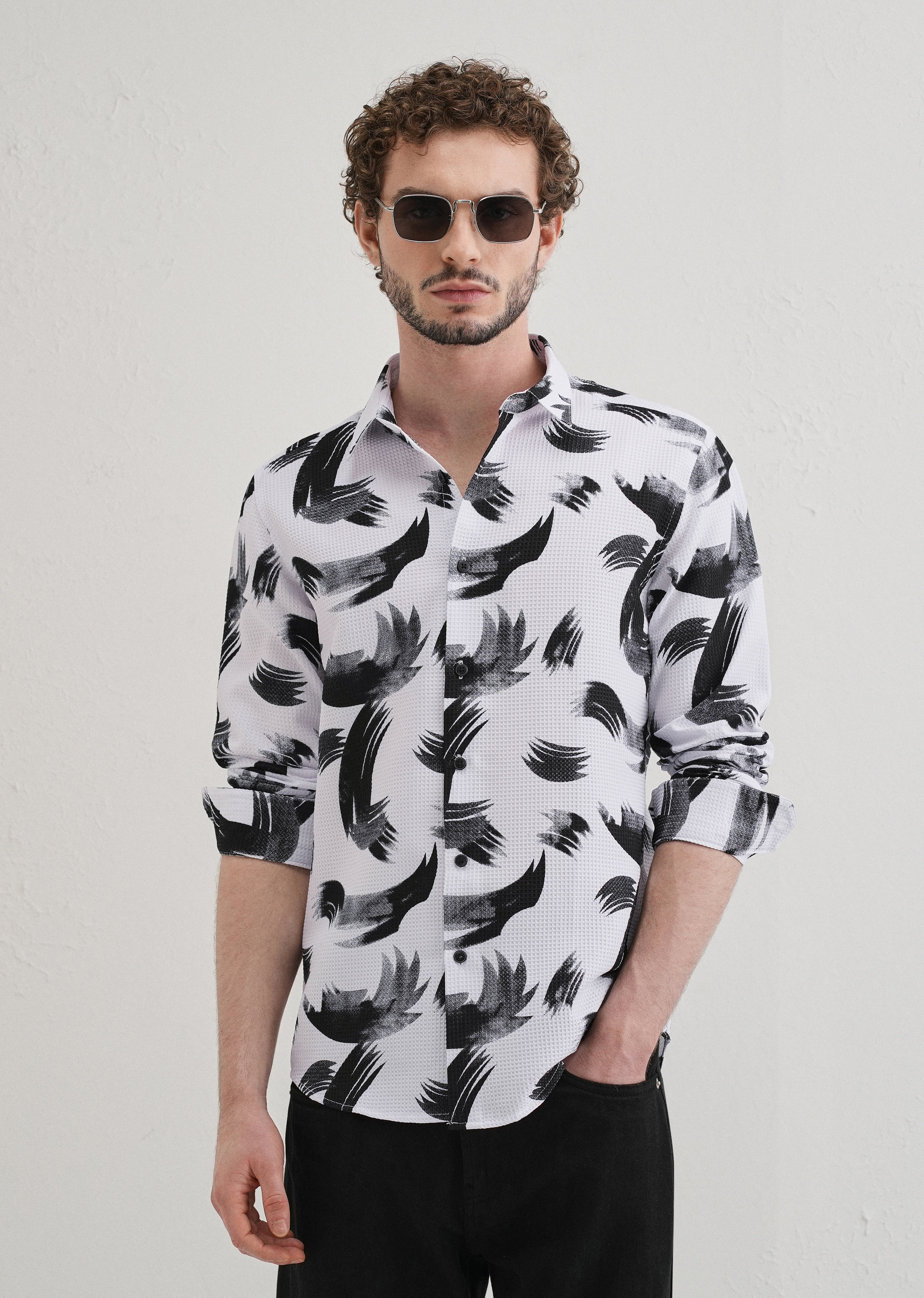 Brush Stroke Waffle Dobby White Shirt