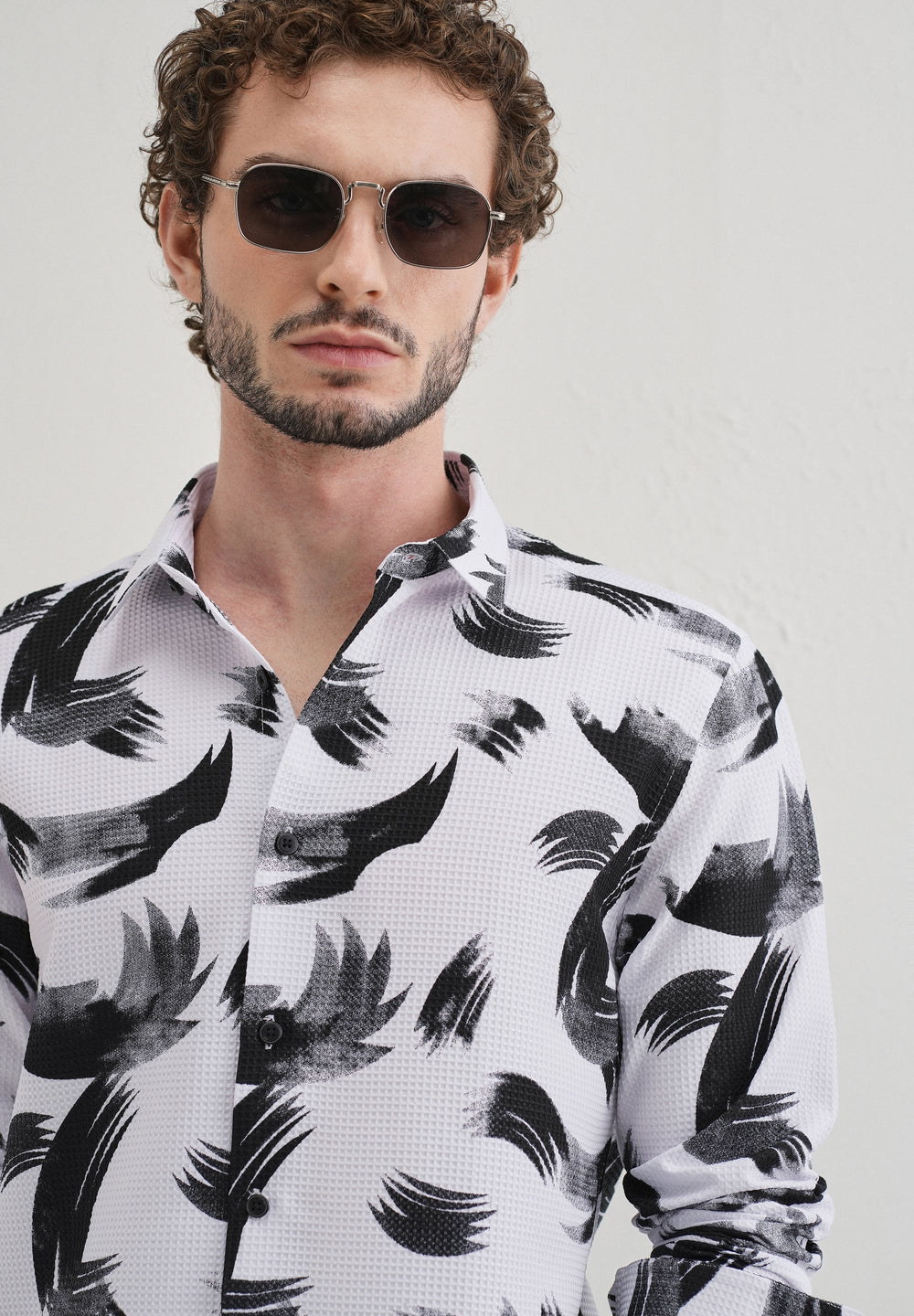 Brush Stroke Waffle Dobby White Shirt