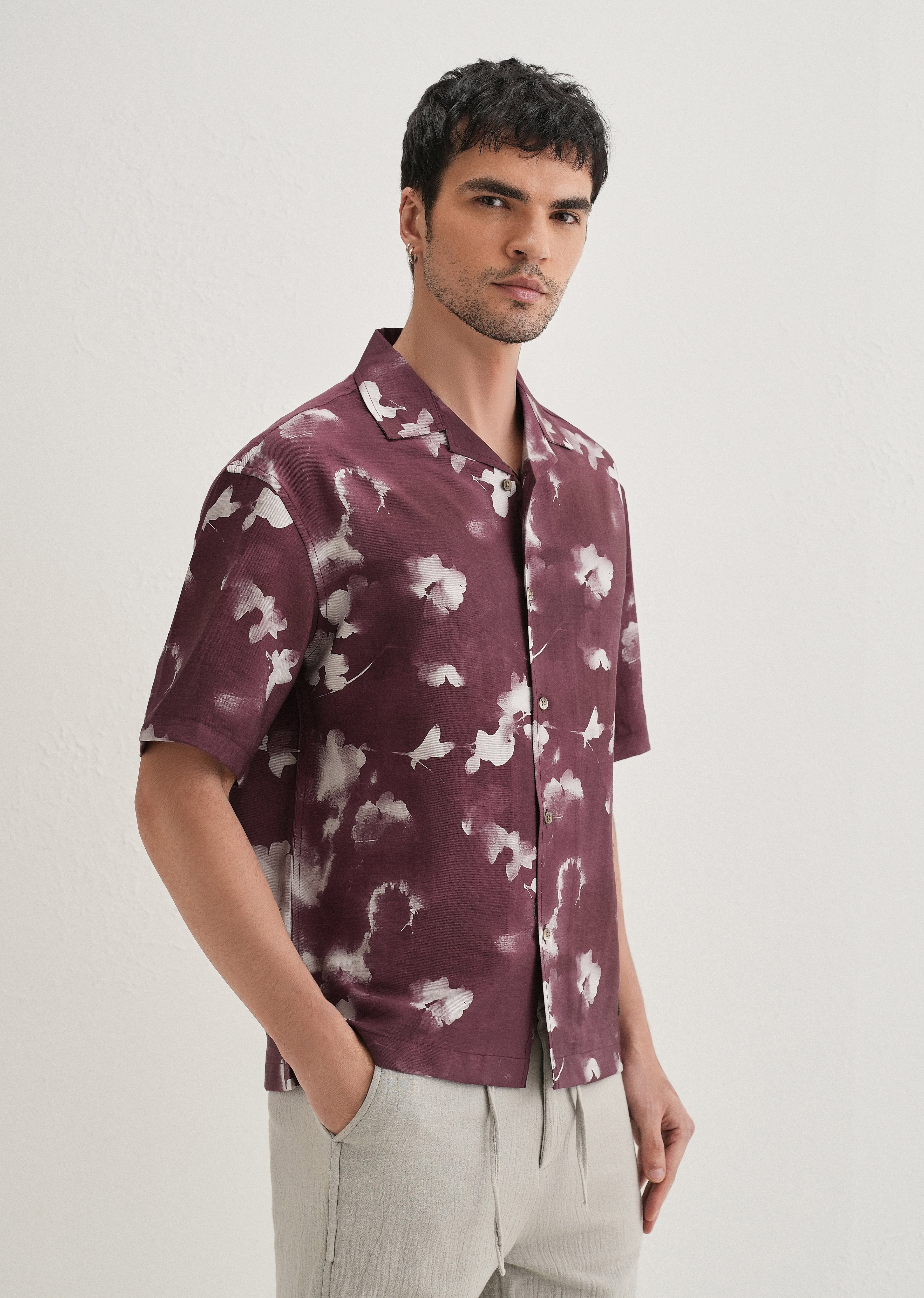 Burgundy Abstract Bloom Printed Shirt
