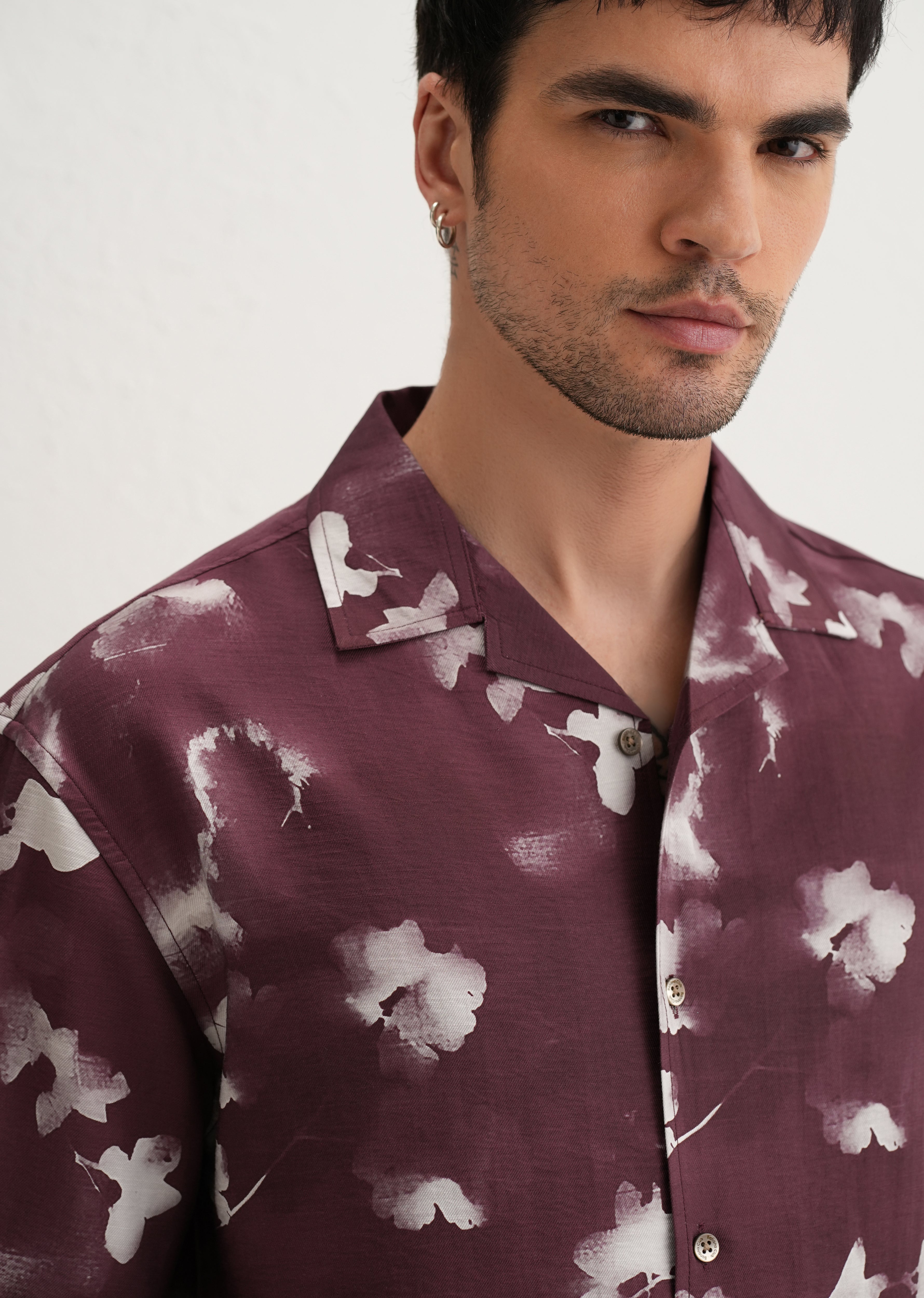 Burgundy Abstract Bloom Printed Shirt