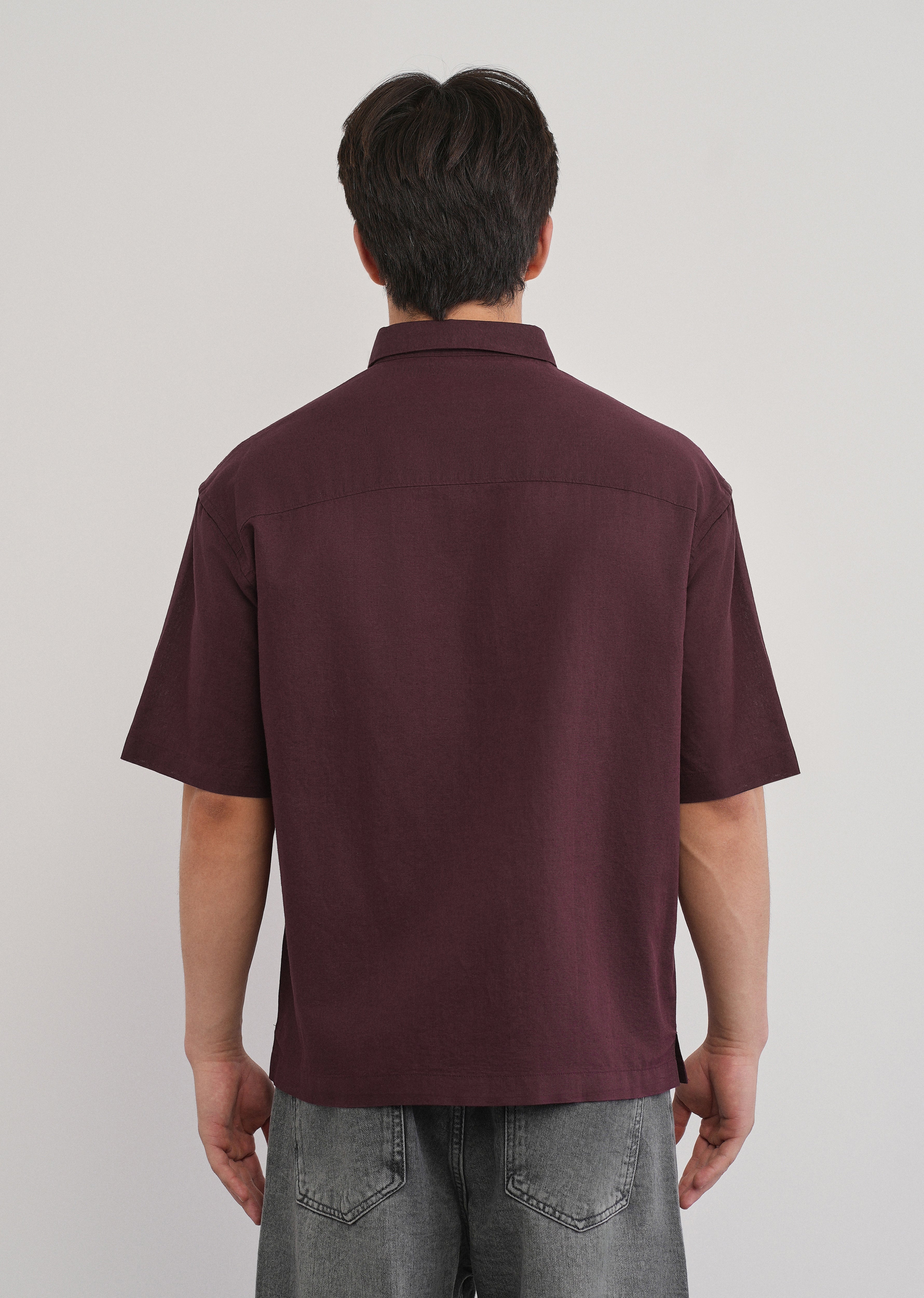 Burgundy Cotton Linen Half Sleeve Shirt