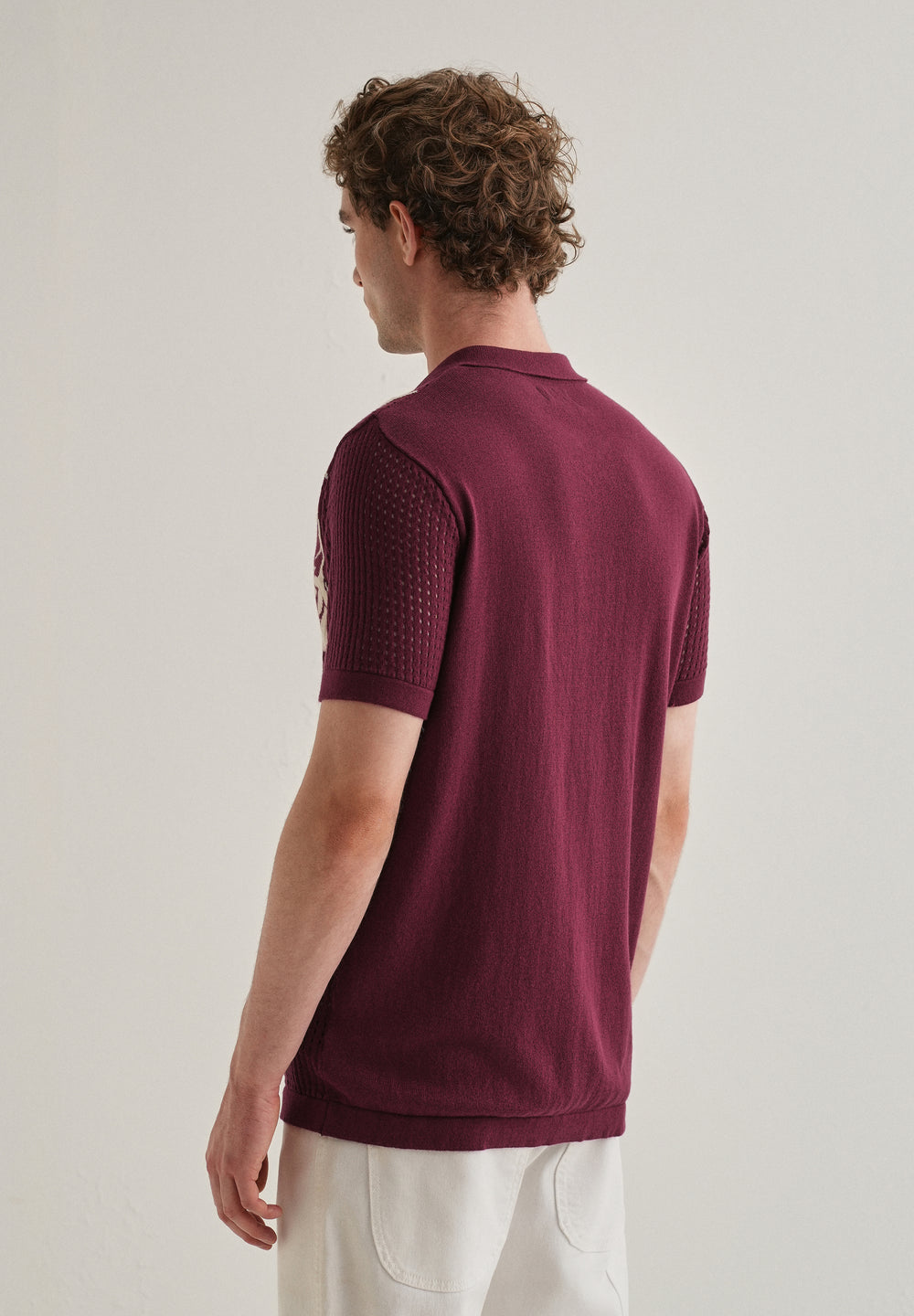 Burgundy Floral Open Knit Shirt