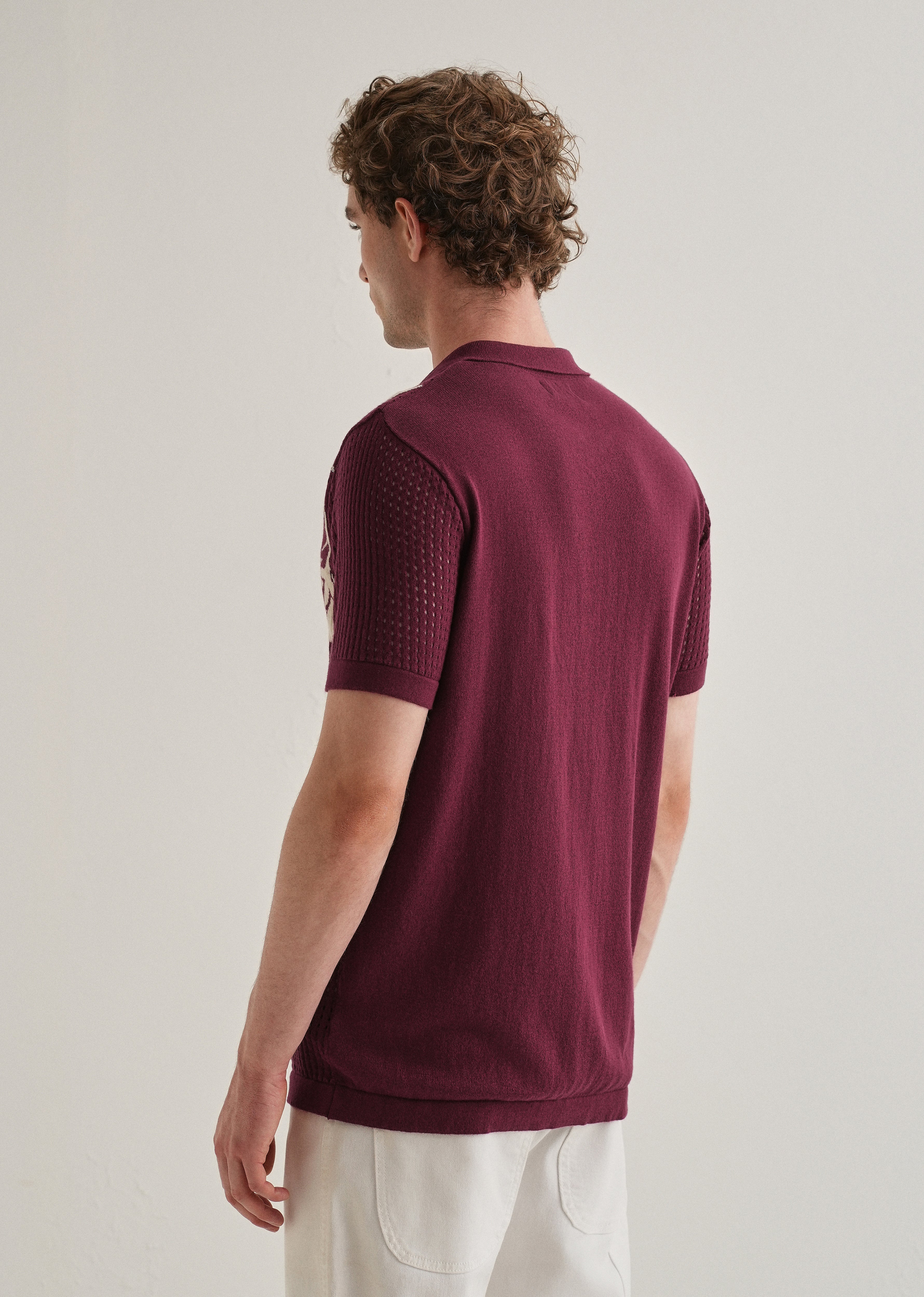 Burgundy Floral Open Knit Shirt