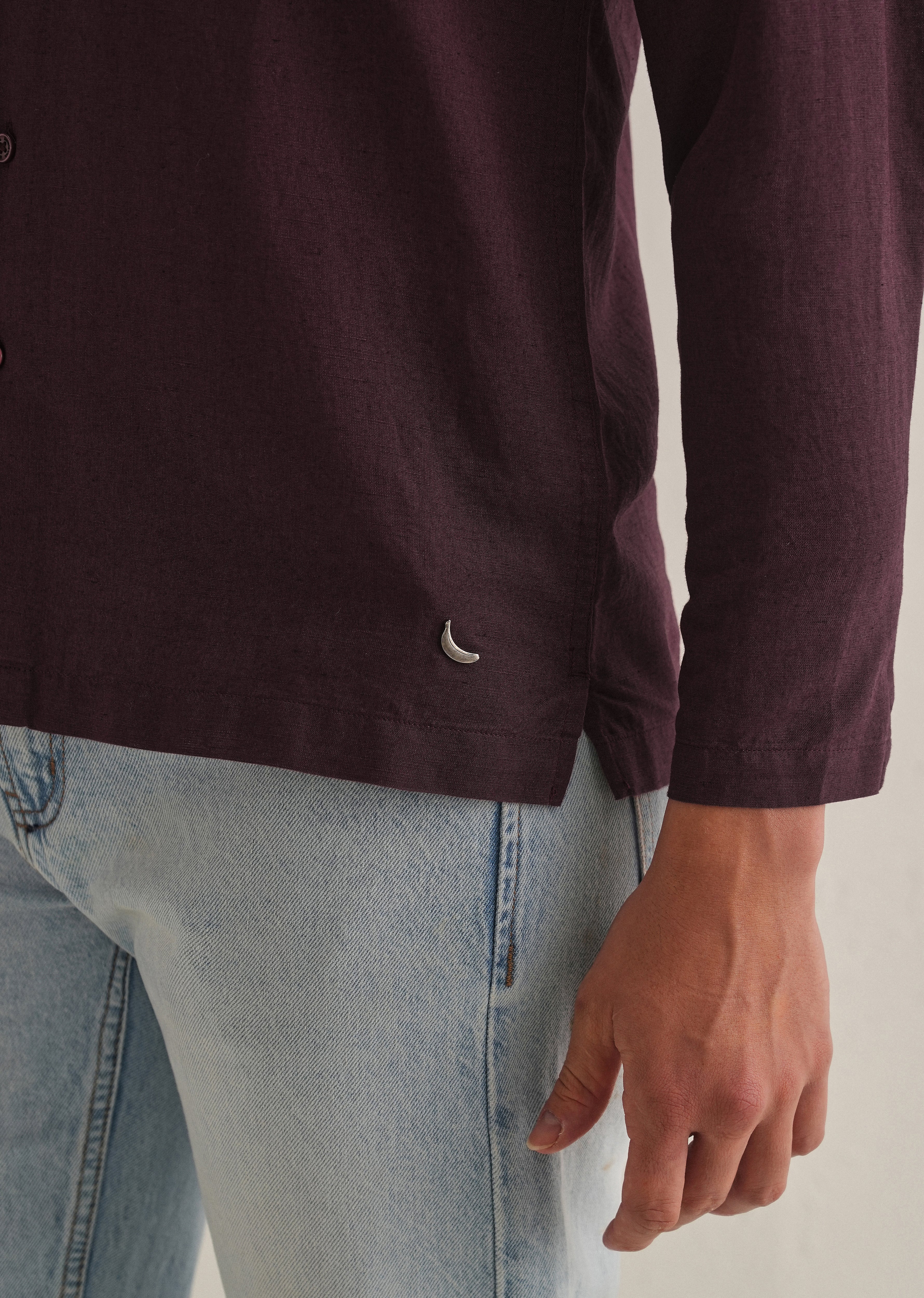 Burgundy Hidden Sleeve Placket Cotton Linen Shirt