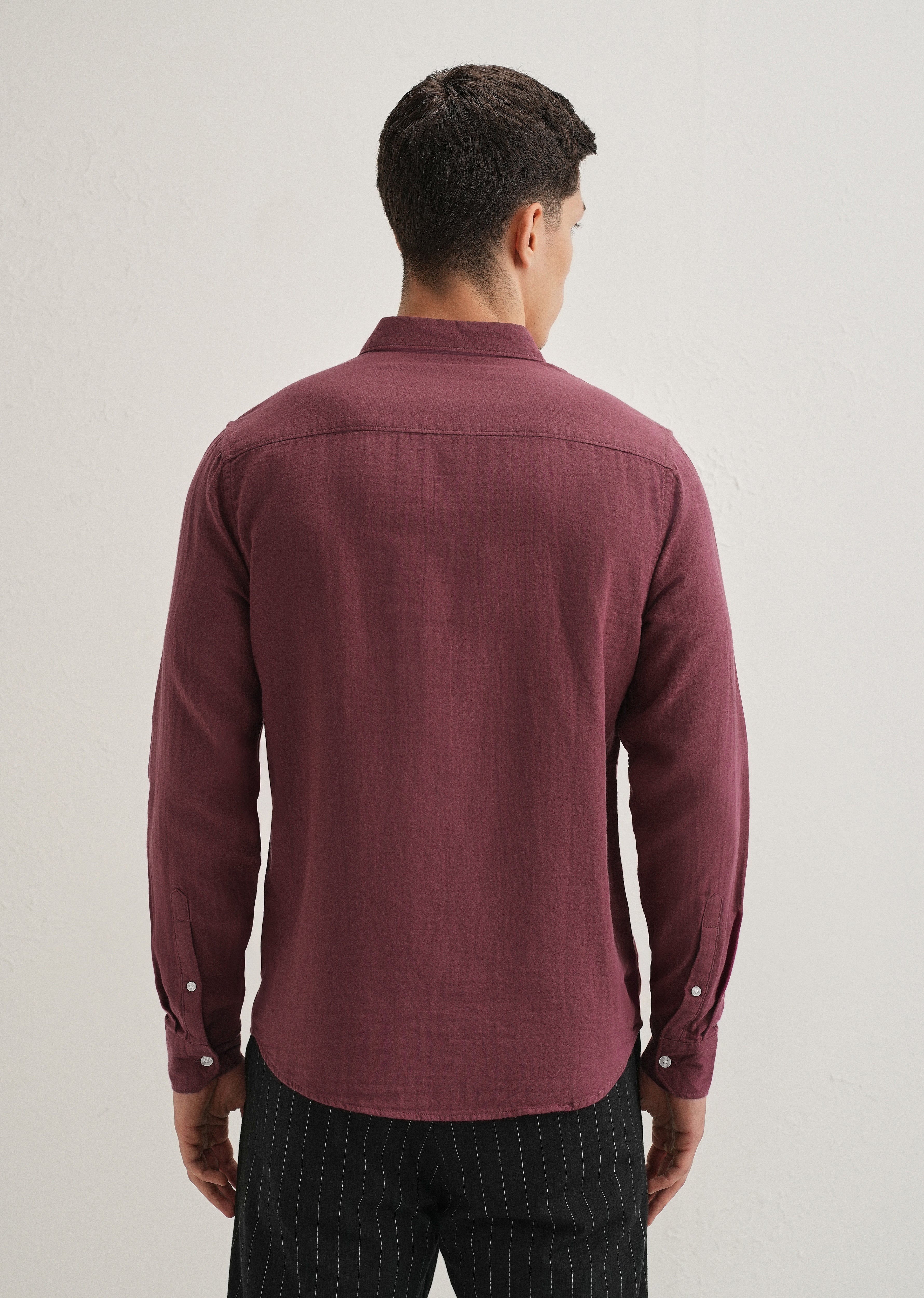 Burgundy Plain Pure Cotton Shirt