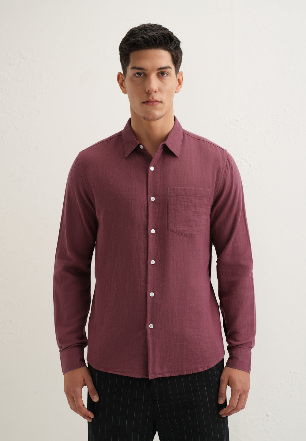 Burgundy Pure Cotton Stitchless Placket Shirt