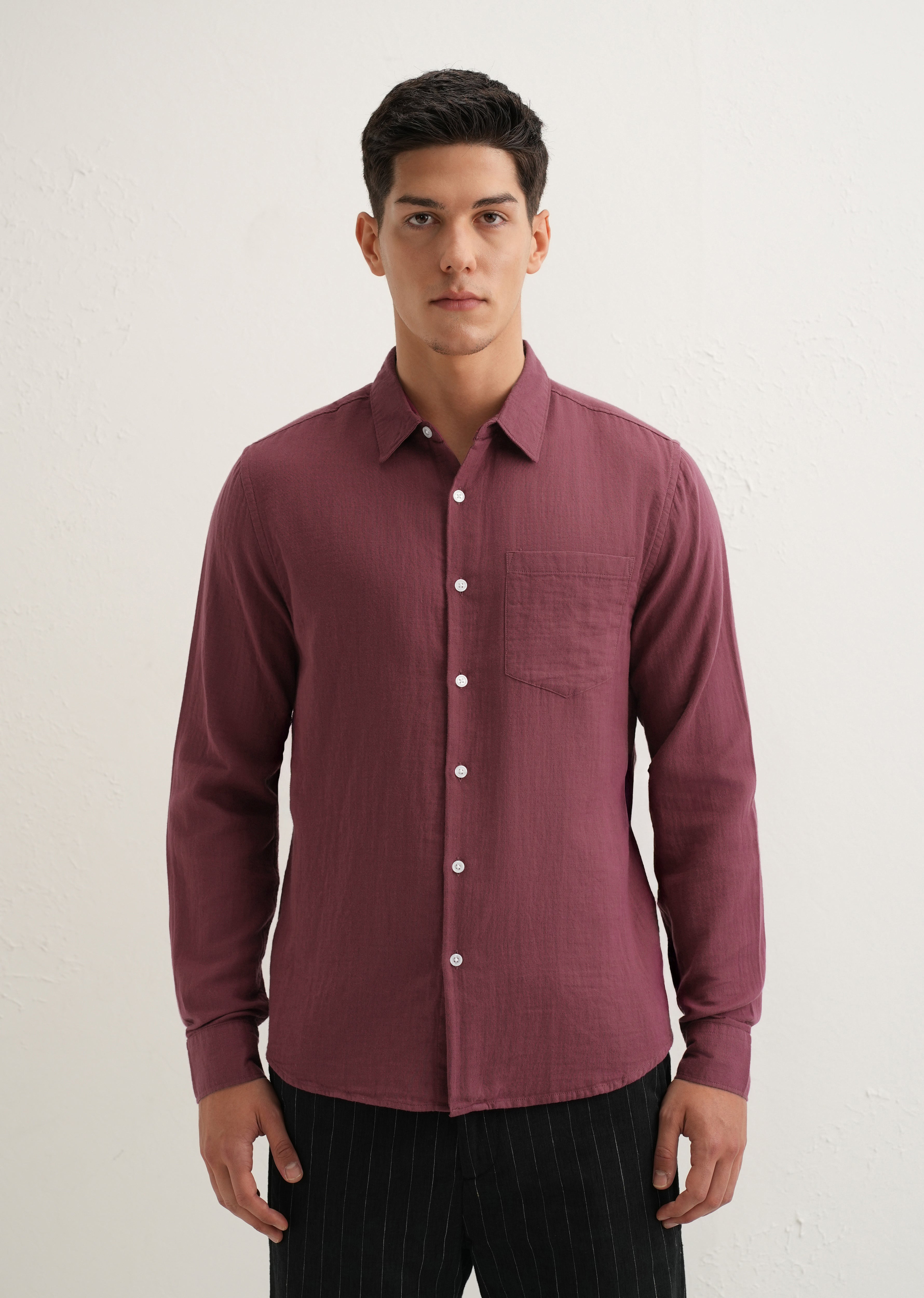 Burgundy Plain Pure Cotton Shirt