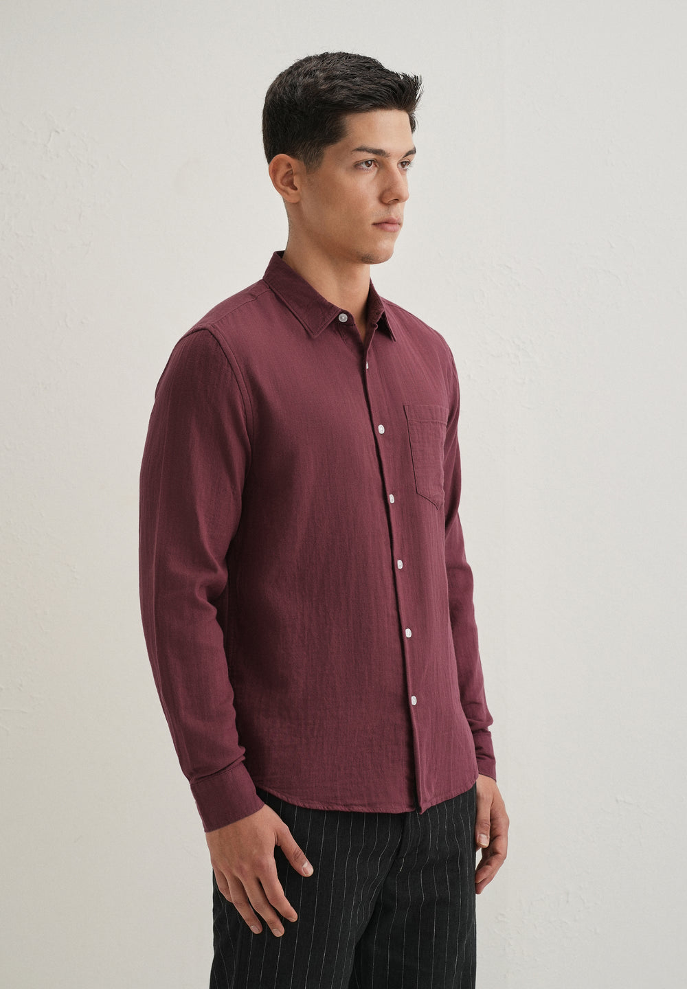 Burgundy Pure Cotton Stitchless Placket Shirt