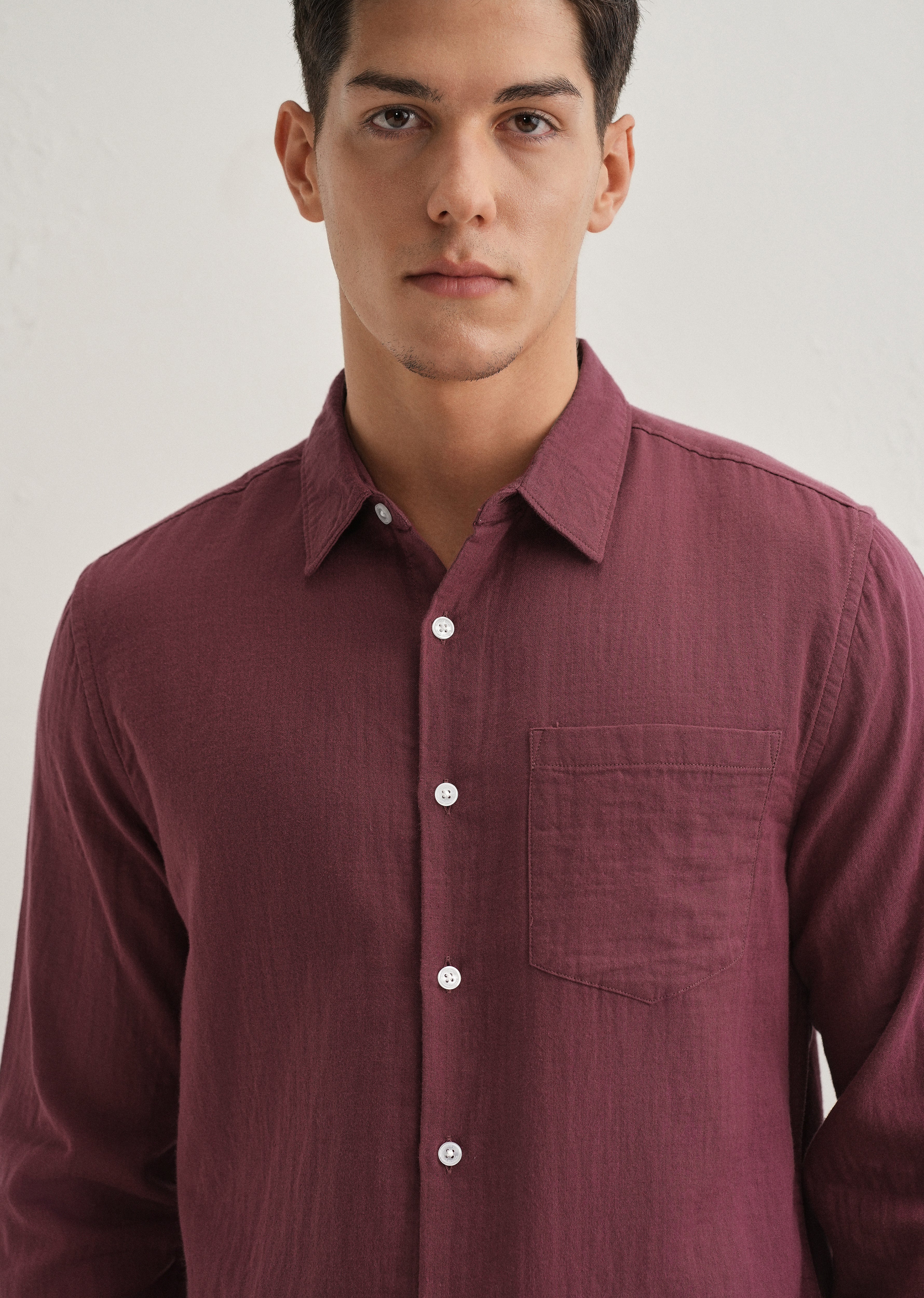 Burgundy Plain Pure Cotton Shirt