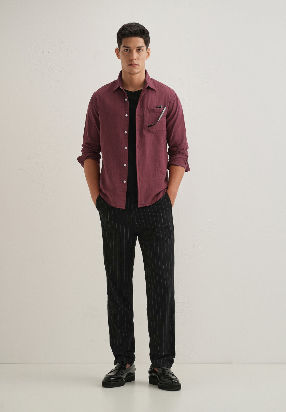 Burgundy Pure Cotton Stitchless Placket Shirt