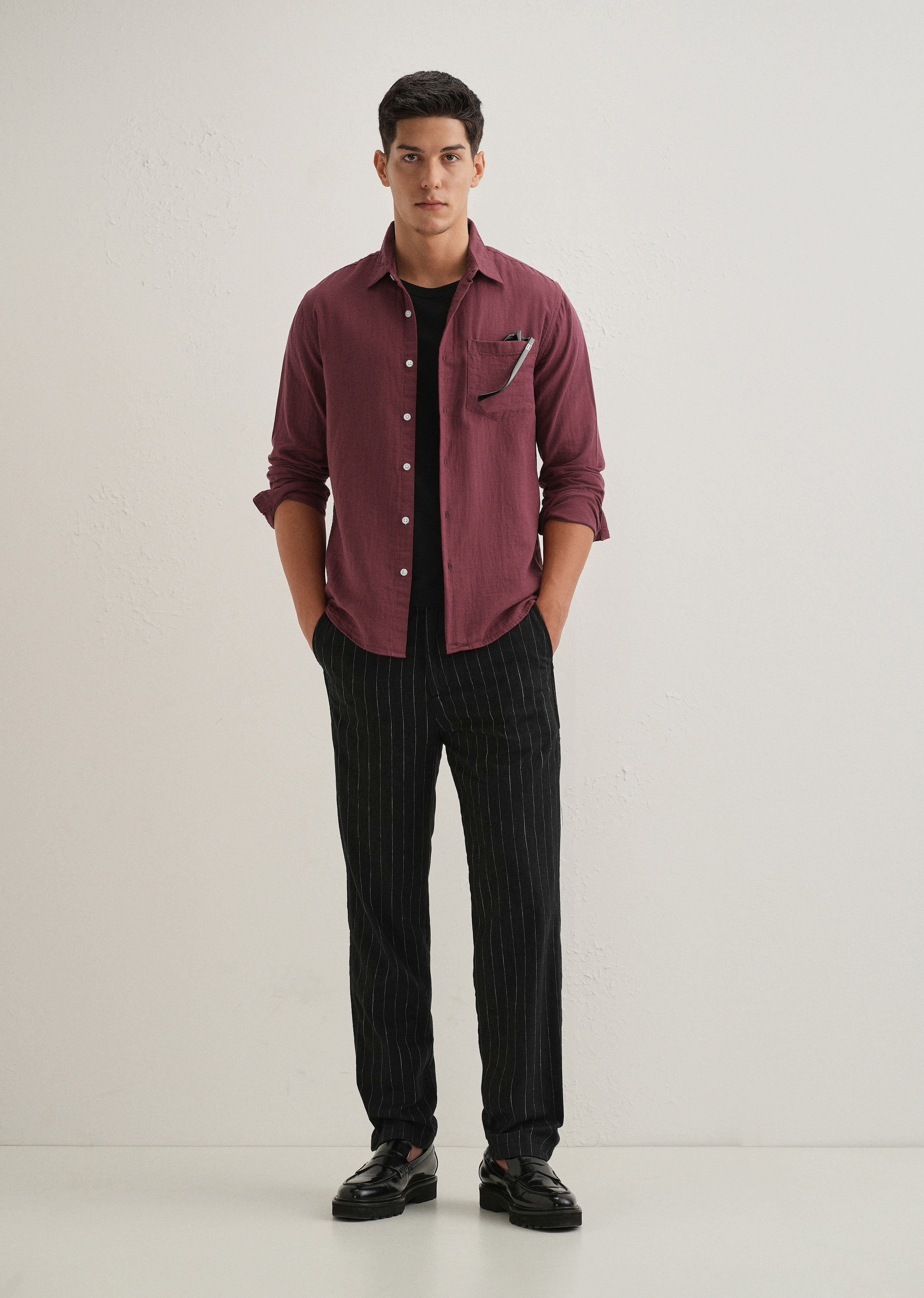 Burgundy Plain Pure Cotton Shirt