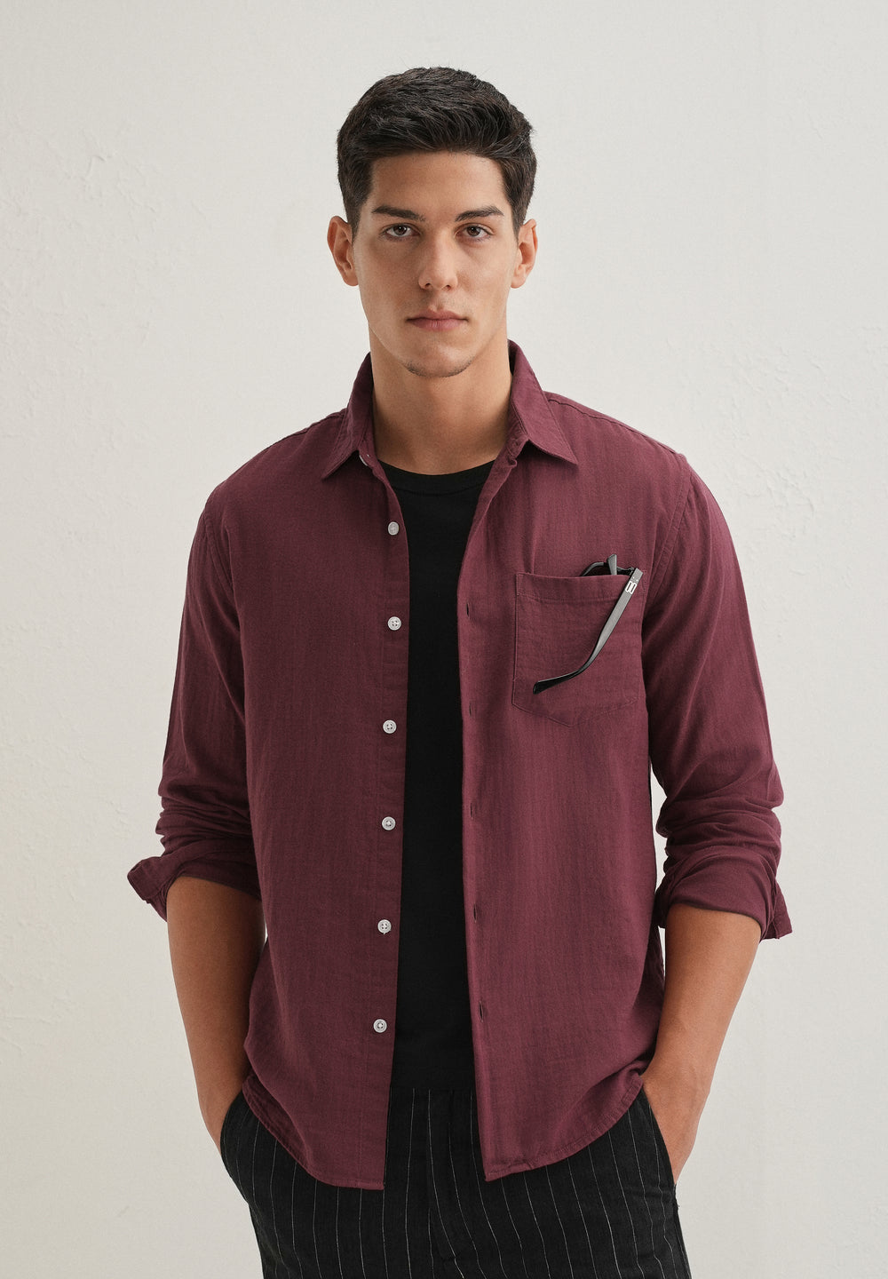 Burgundy Pure Cotton Stitchless Placket Shirt
