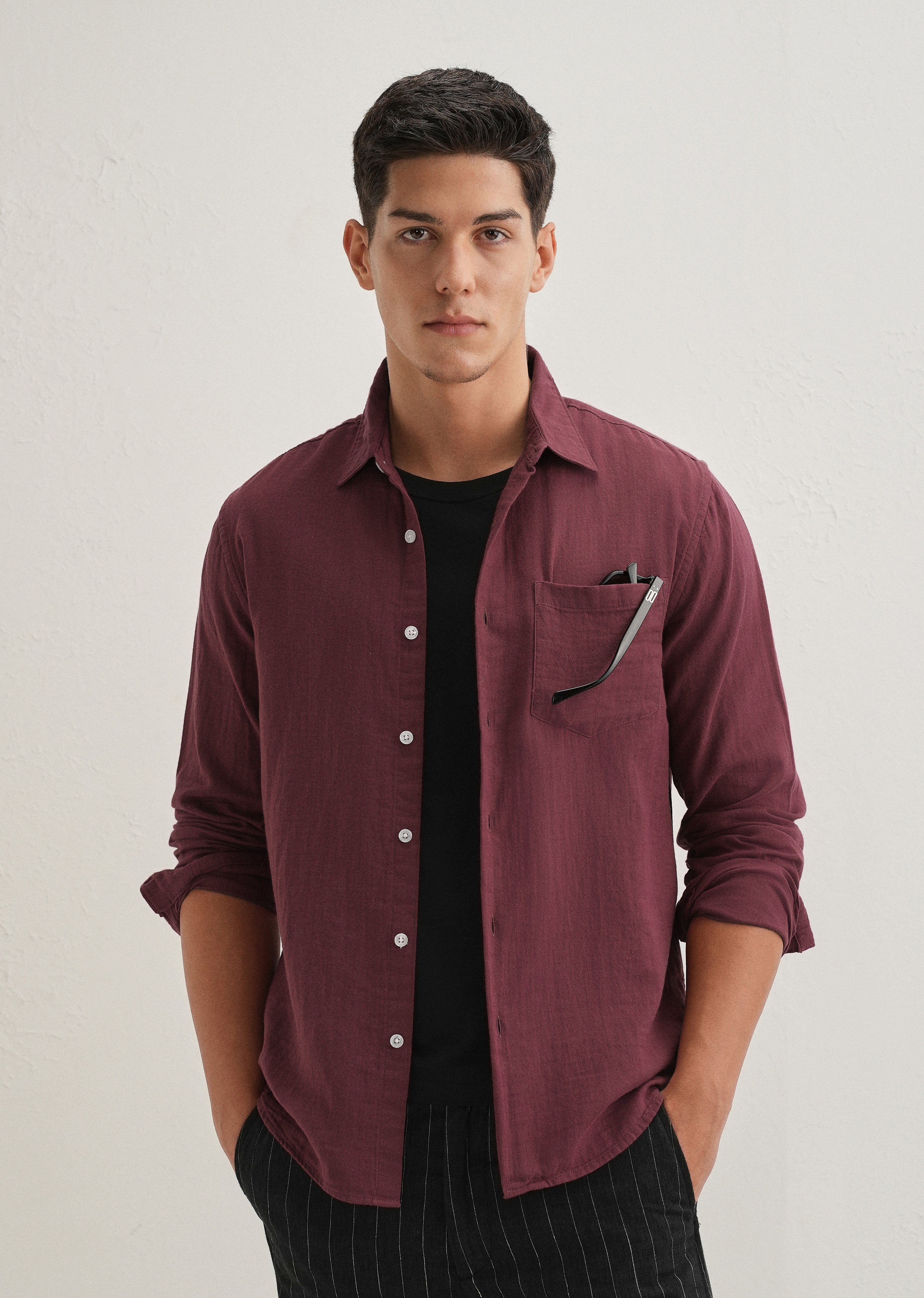 Burgundy Plain Pure Cotton Shirt