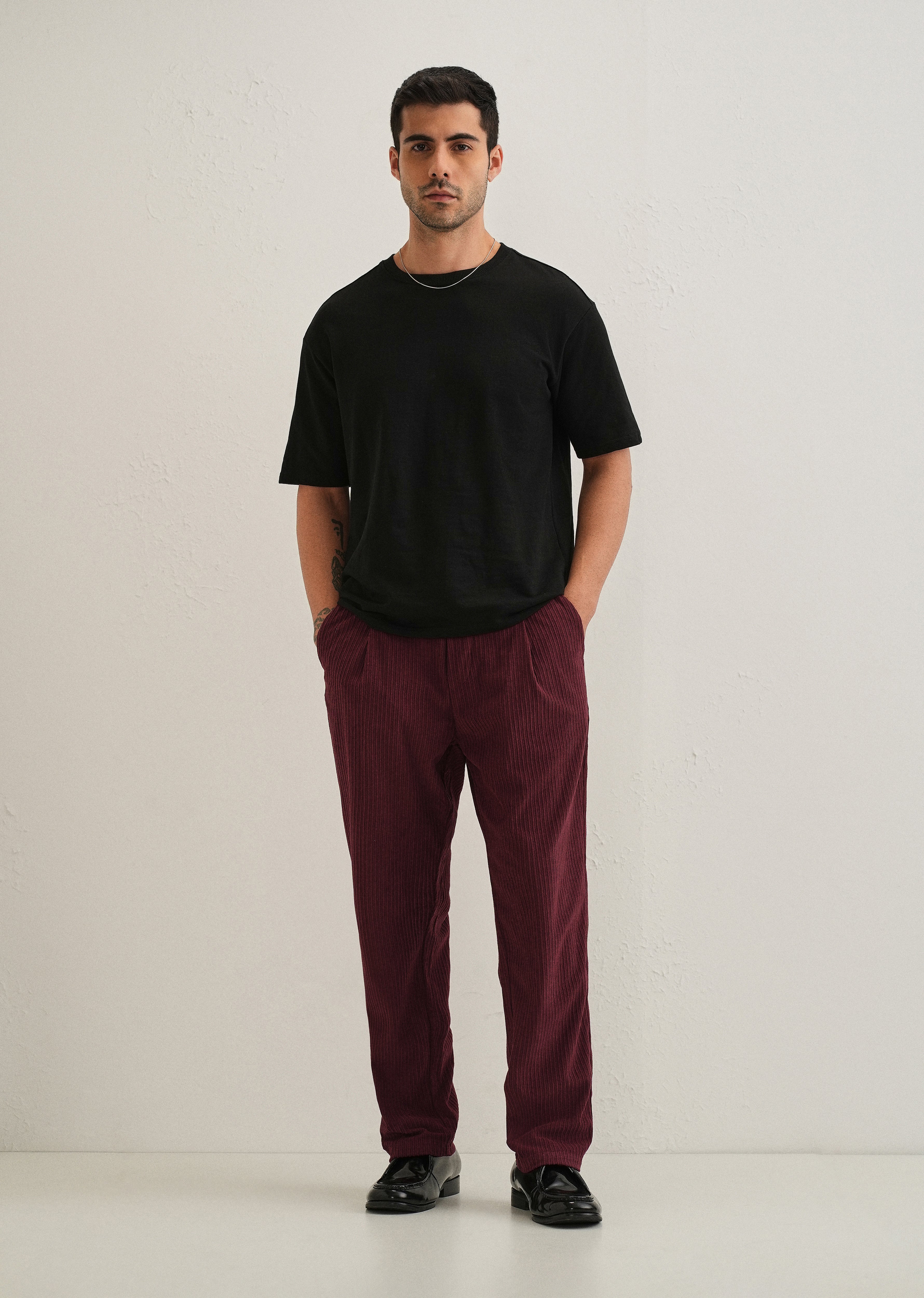 Burgundy Red Drawstring Corduroy Pant