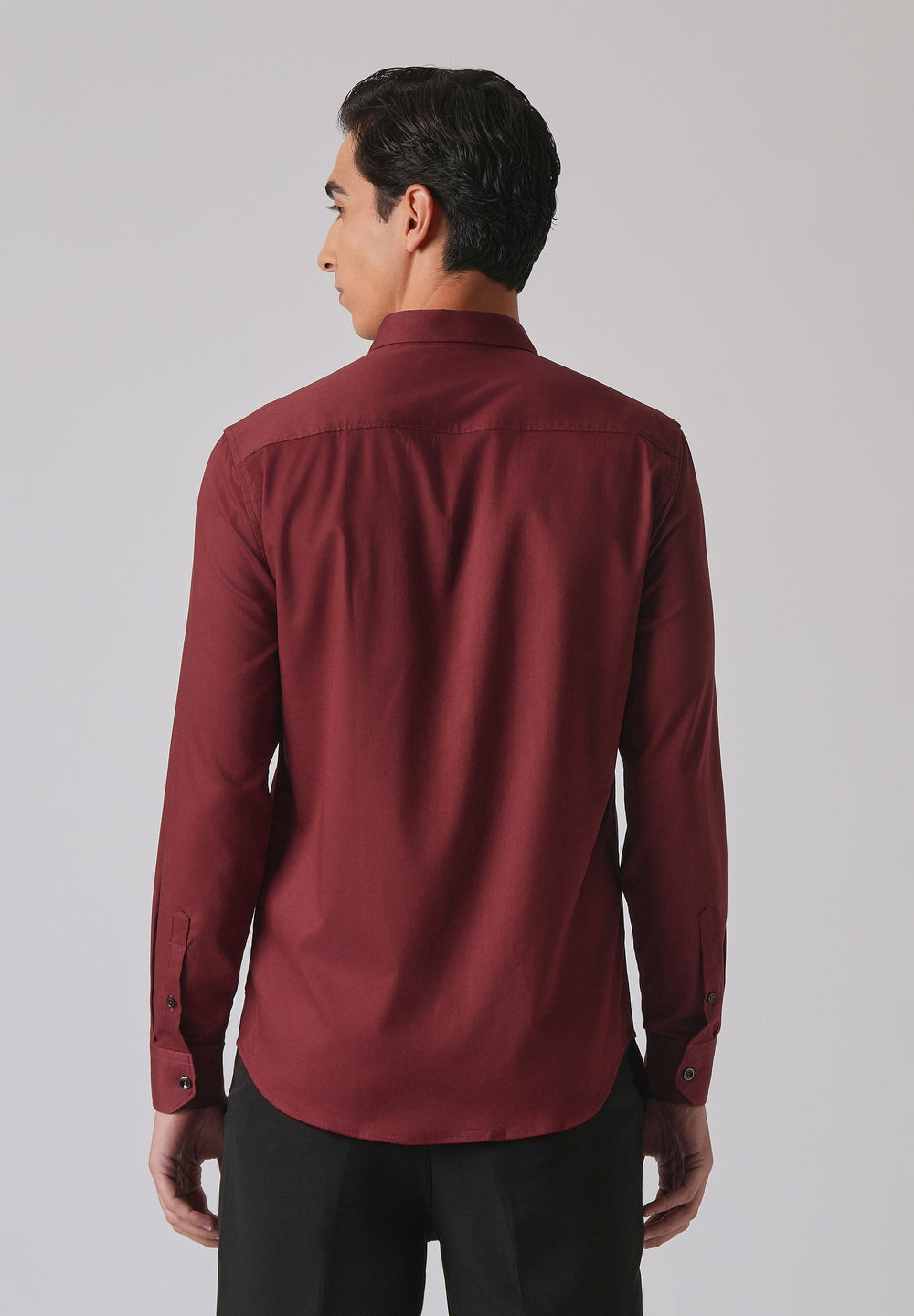 Burgundy Red Cotton Stretch Plain Shirt