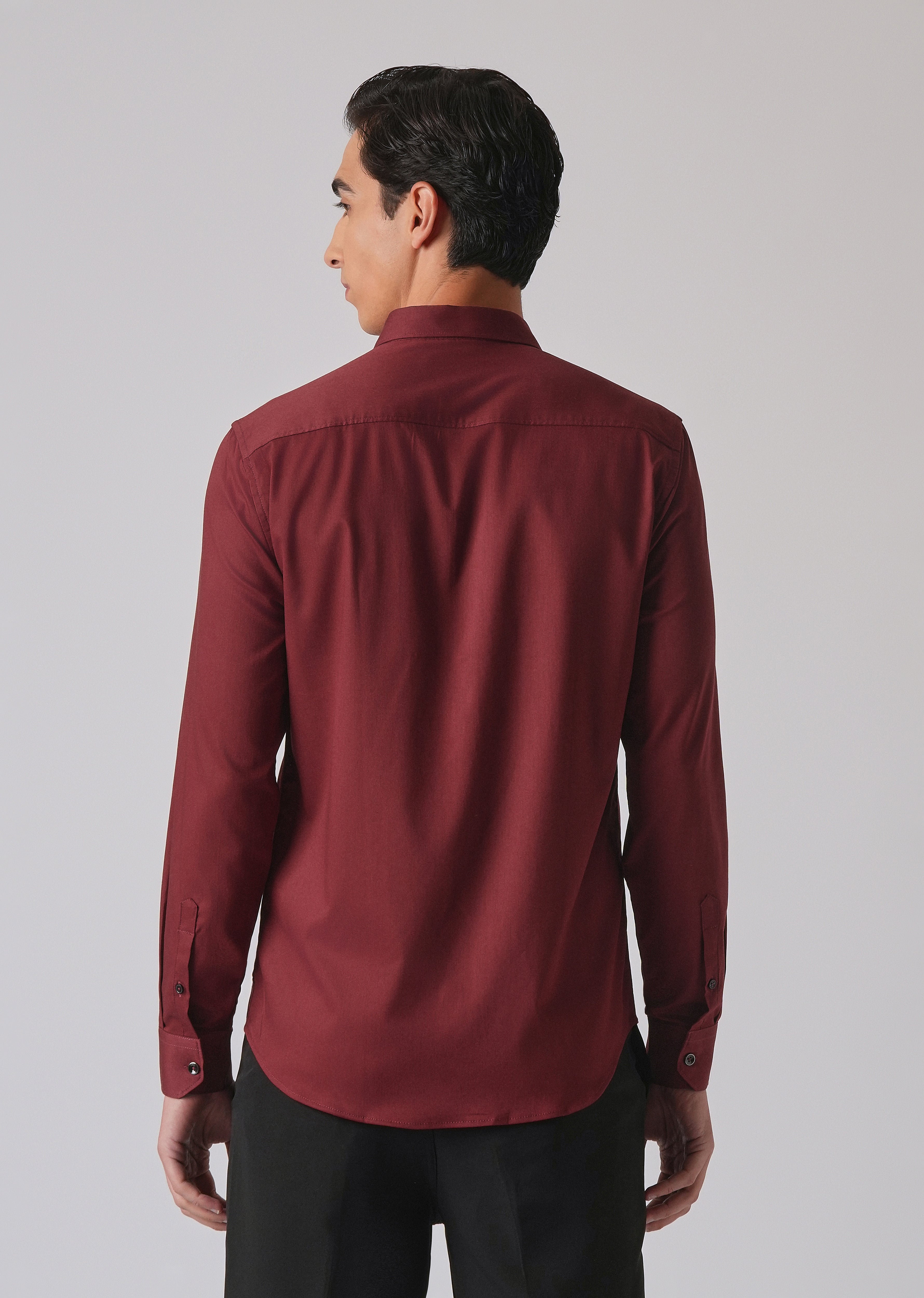 Burgundy Red Cotton Stretch Plain Shirt