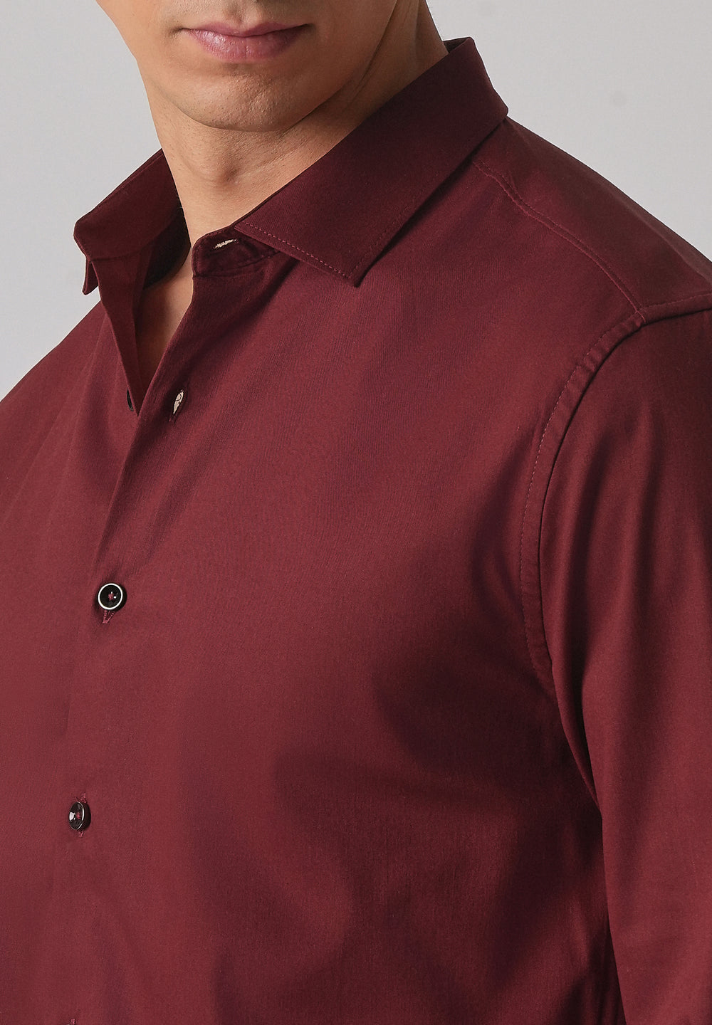 Burgundy Red Cotton Stretch Plain Shirt