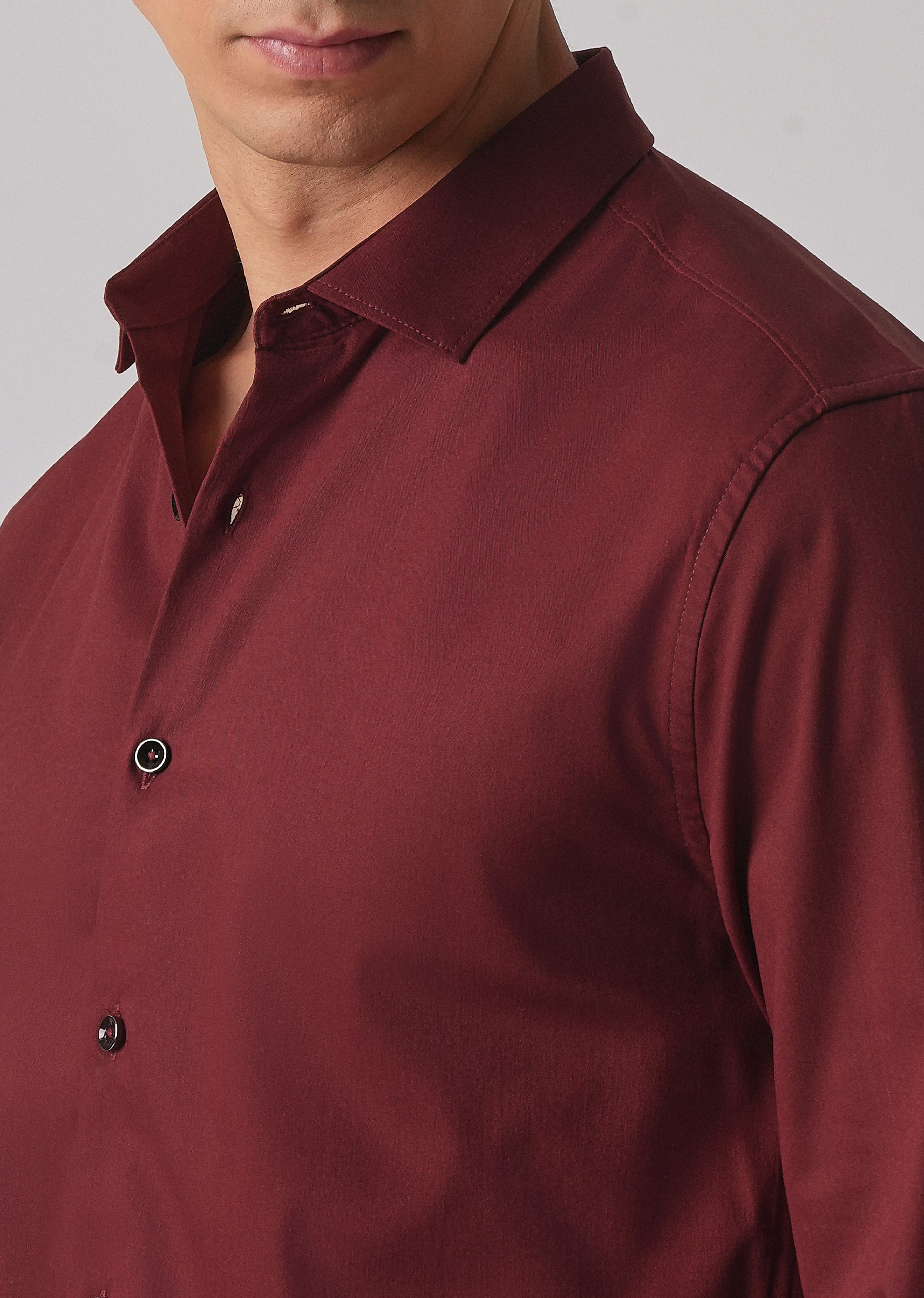 Burgundy Red Cotton Stretch Plain Shirt